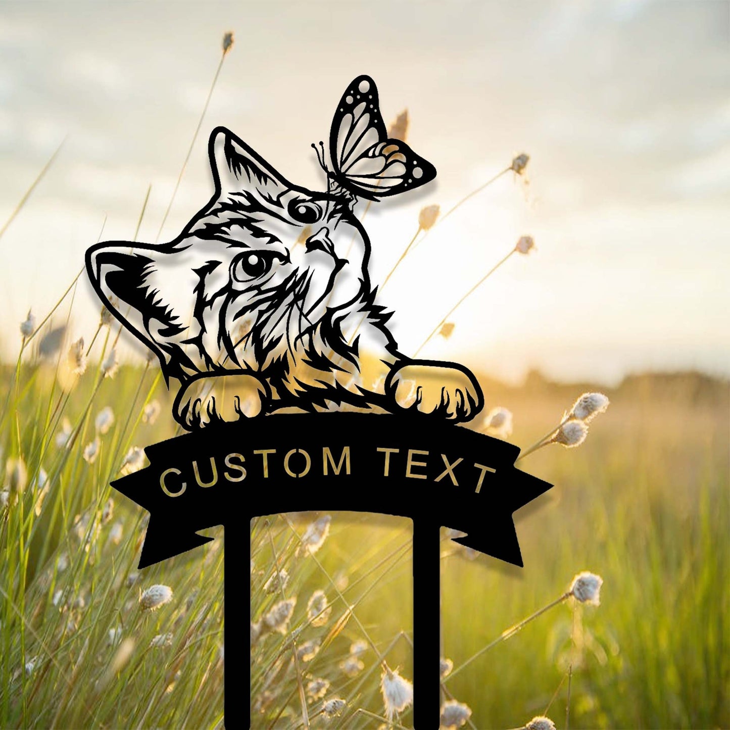 Custom Cat with Butterfly Garden Stake,Metal Cat Pet Memorial Garden Stake,Personalized Cat Name Stake,Yard Stake,Outdoor Cat Garden Decor