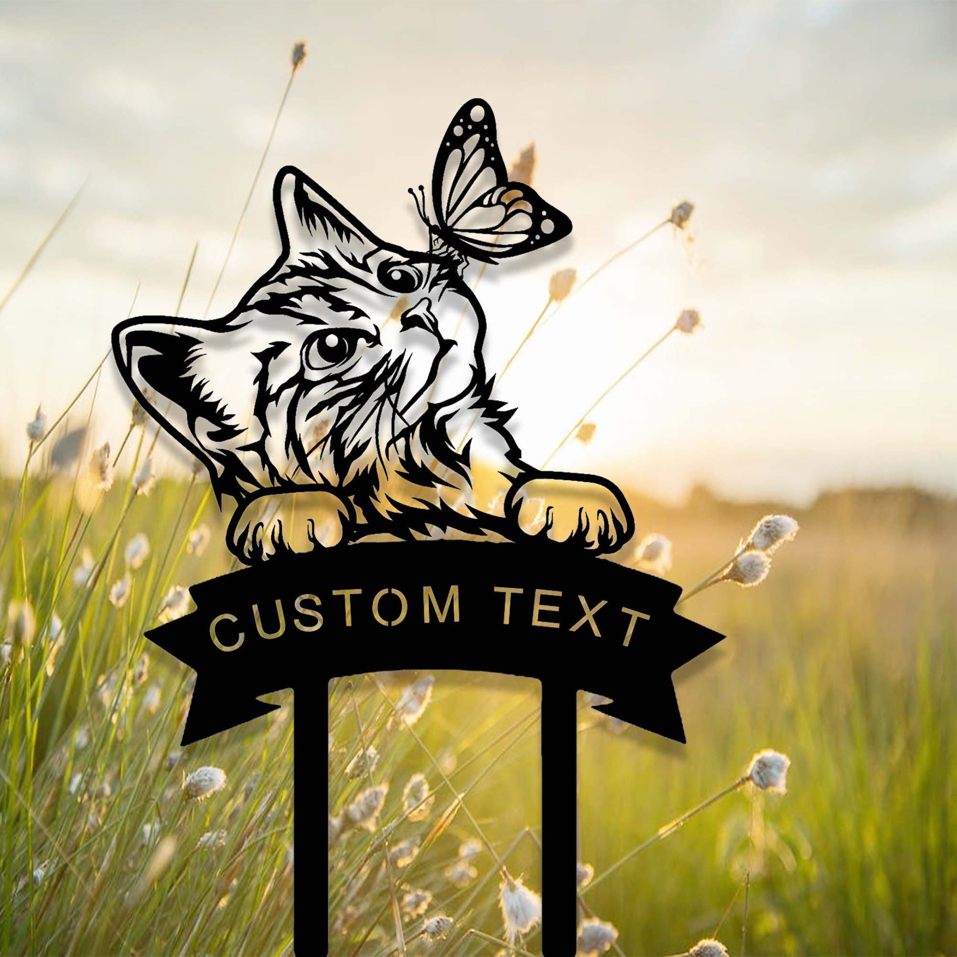 Custom Cat with Butterfly Garden Stake,Metal Cat Pet Memorial Garden Stake,Personalized Cat Name Stake,Yard Stake,Outdoor Cat Garden Decor