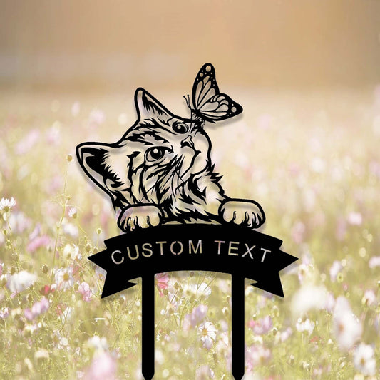 Custom Cat with Butterfly Garden Stake,Metal Cat Pet Memorial Garden Stake,Personalized Cat Name Stake,Yard Stake,Outdoor Cat Garden Decor