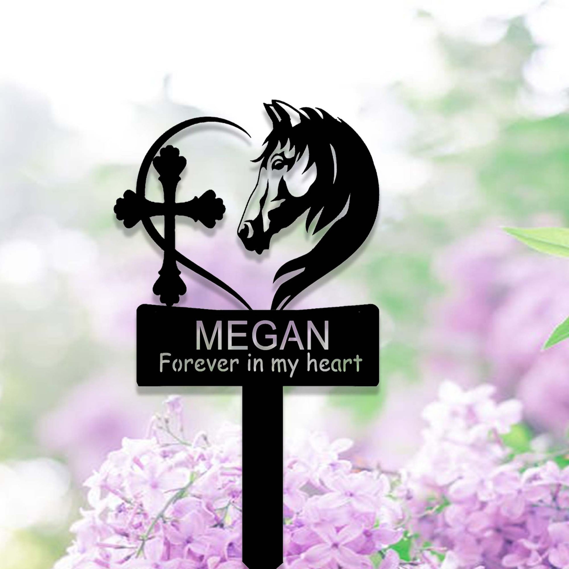 Custom Horse Memorial Stake,Loss of Horse Sympathy Gift,Personalized Horse Grave Marker Stake,Heart Cross Horse Memorial Yard Stake,Cemetery