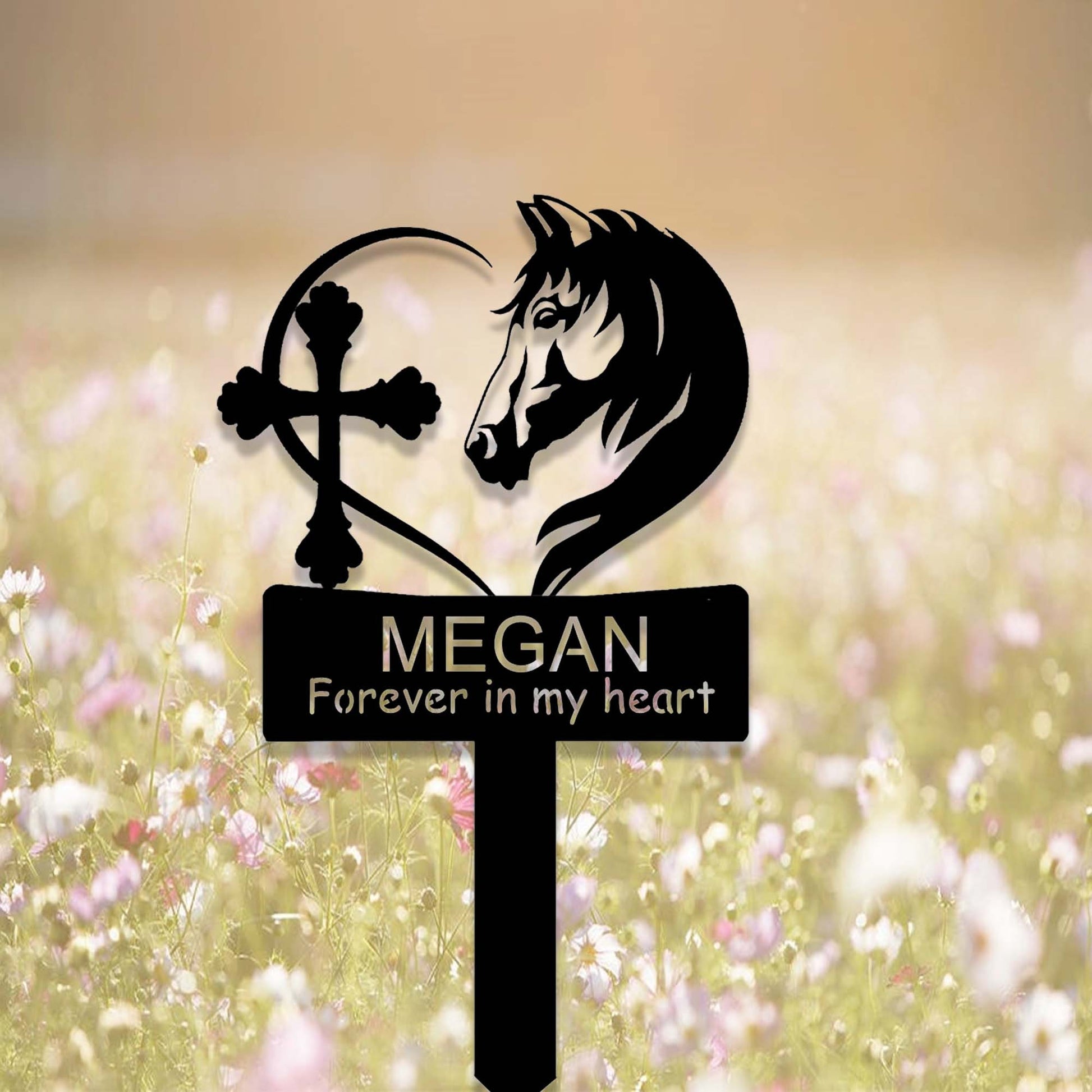 Custom Horse Memorial Stake,Loss of Horse Sympathy Gift,Personalized Horse Grave Marker Stake,Heart Cross Horse Memorial Yard Stake,Cemetery