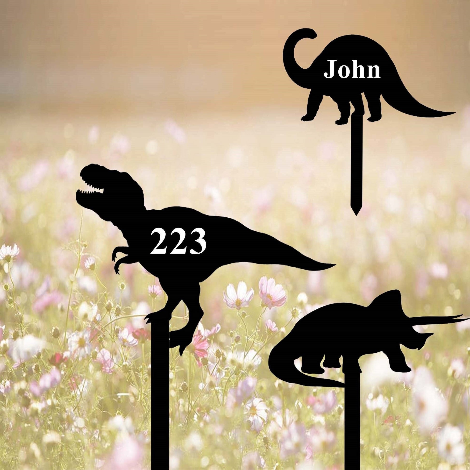 Custom Dinosaur Metal Garden Stake,Dinosaur Garden Sign Decor,Personalized Dinosaur Address Sign for Yard,Jurassic Park Garden Yard Art