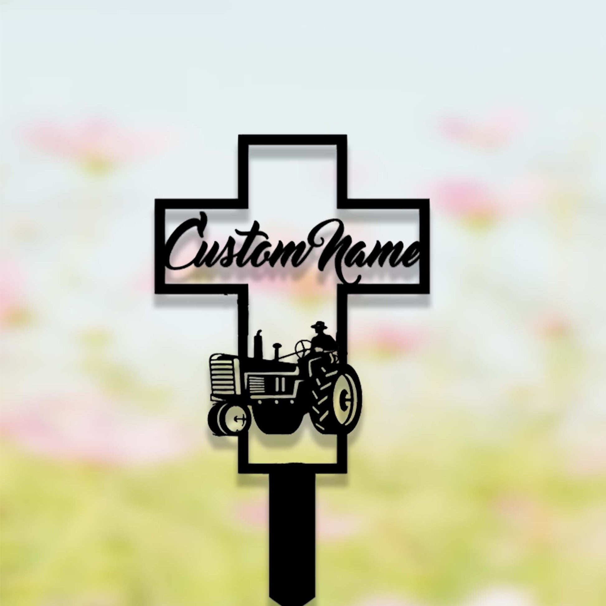 Custom Farmer Memorial Cross Garden Stake,Personalized Grave Marker Stake,Cemetery Stake,Memorial Cross Metal Sign,In Memorial Of Gift