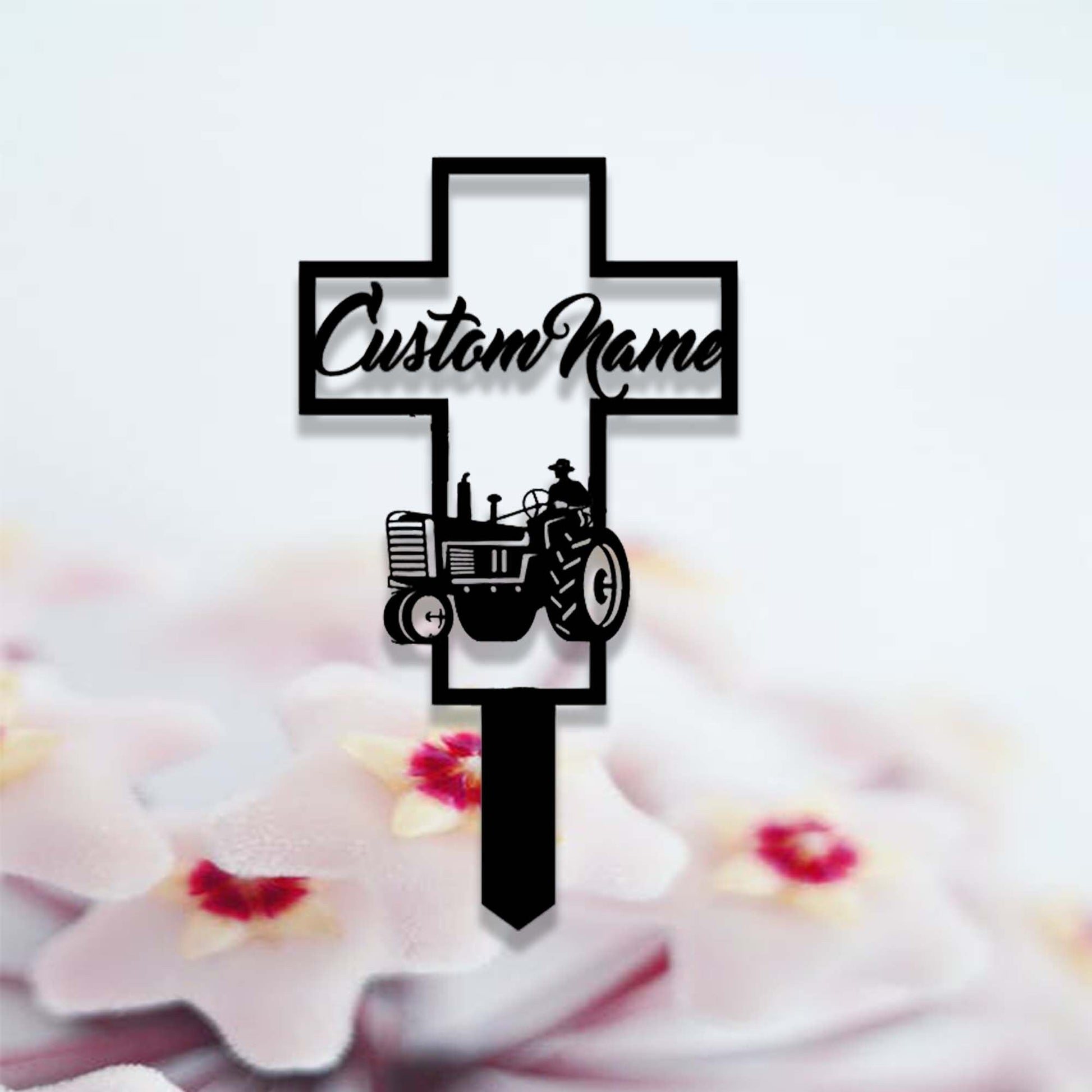 Custom Farmer Memorial Cross Garden Stake,Personalized Grave Marker Stake,Cemetery Stake,Memorial Cross Metal Sign,In Memorial Of Gift