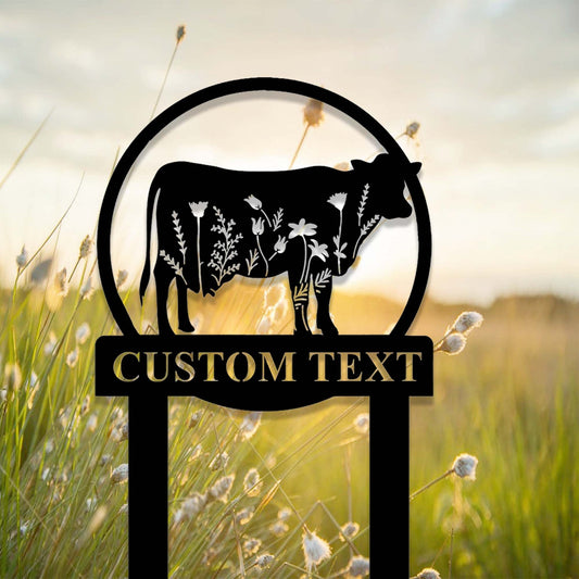 Custom Floral Cow Garden Stake,Cow Memorial Stake,Personalized Cow Metal Yard Stake,Cow Potted Plant Stake,Cow Farm Ranch Farmhouse Decor