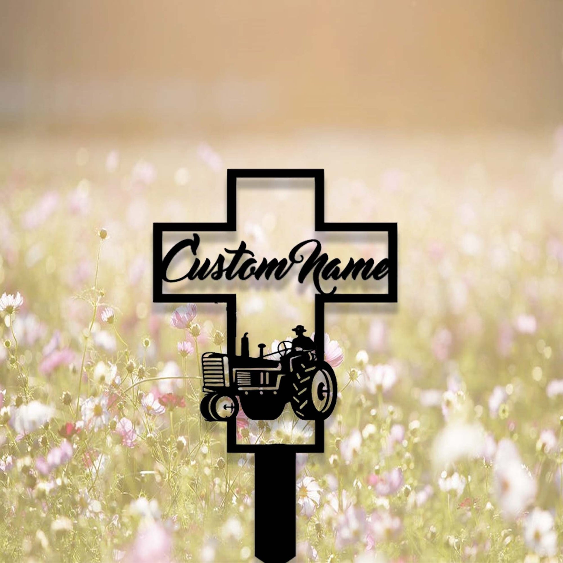 Custom Farmer Memorial Cross Garden Stake,Personalized Grave Marker Stake,Cemetery Stake,Memorial Cross Metal Sign,In Memorial Of Gift