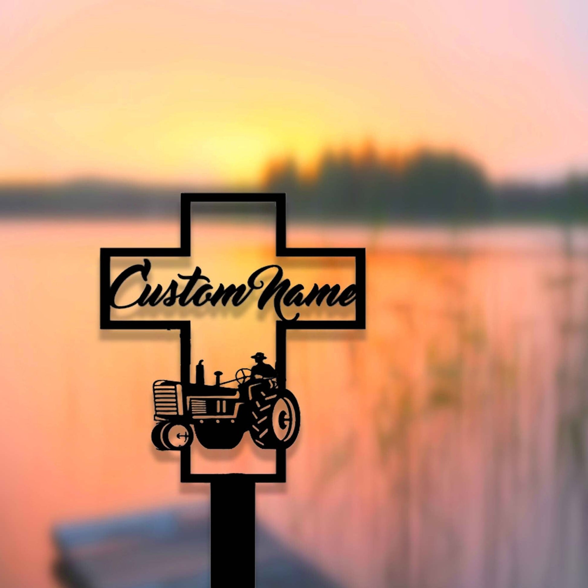 Custom Farmer Memorial Cross Garden Stake,Personalized Grave Marker Stake,Cemetery Stake,Memorial Cross Metal Sign,In Memorial Of Gift