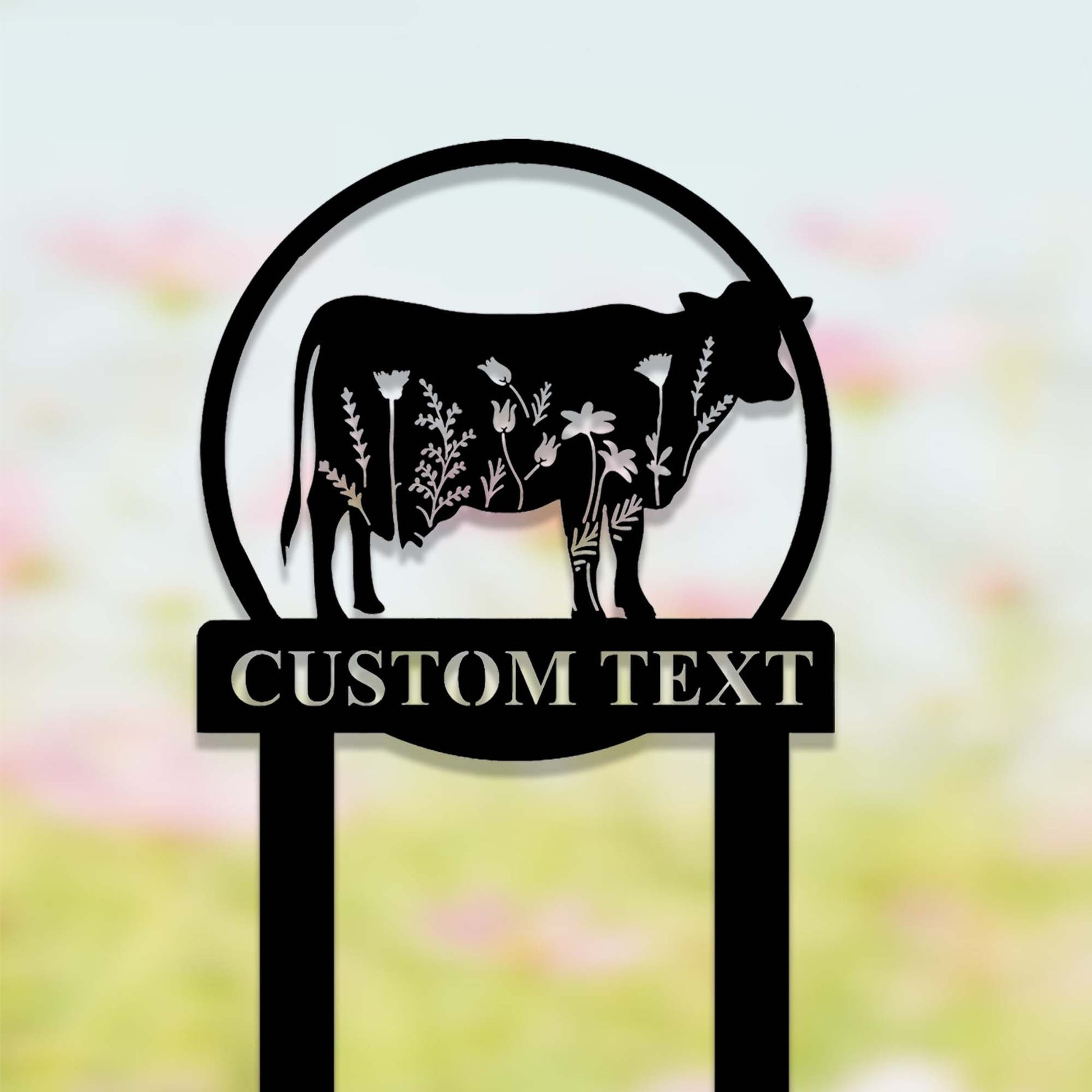 Custom Floral Cow Garden Stake,Cow Memorial Stake,Personalized Cow Metal Yard Stake,Cow Potted Plant Stake,Cow Farm Ranch Farmhouse Decor