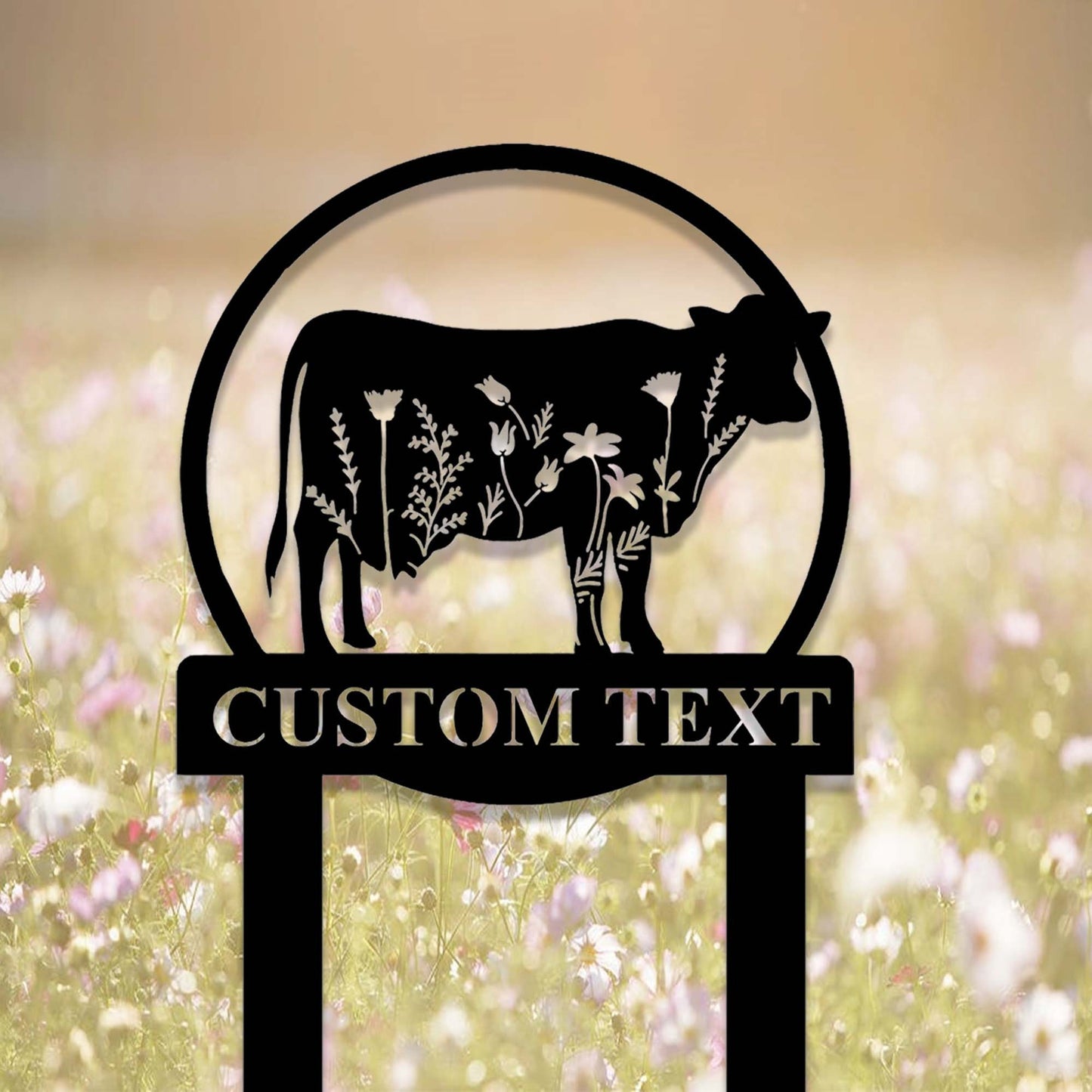 Custom Floral Cow Garden Stake,Cow Memorial Stake,Personalized Cow Metal Yard Stake,Cow Potted Plant Stake,Cow Farm Ranch Farmhouse Decor
