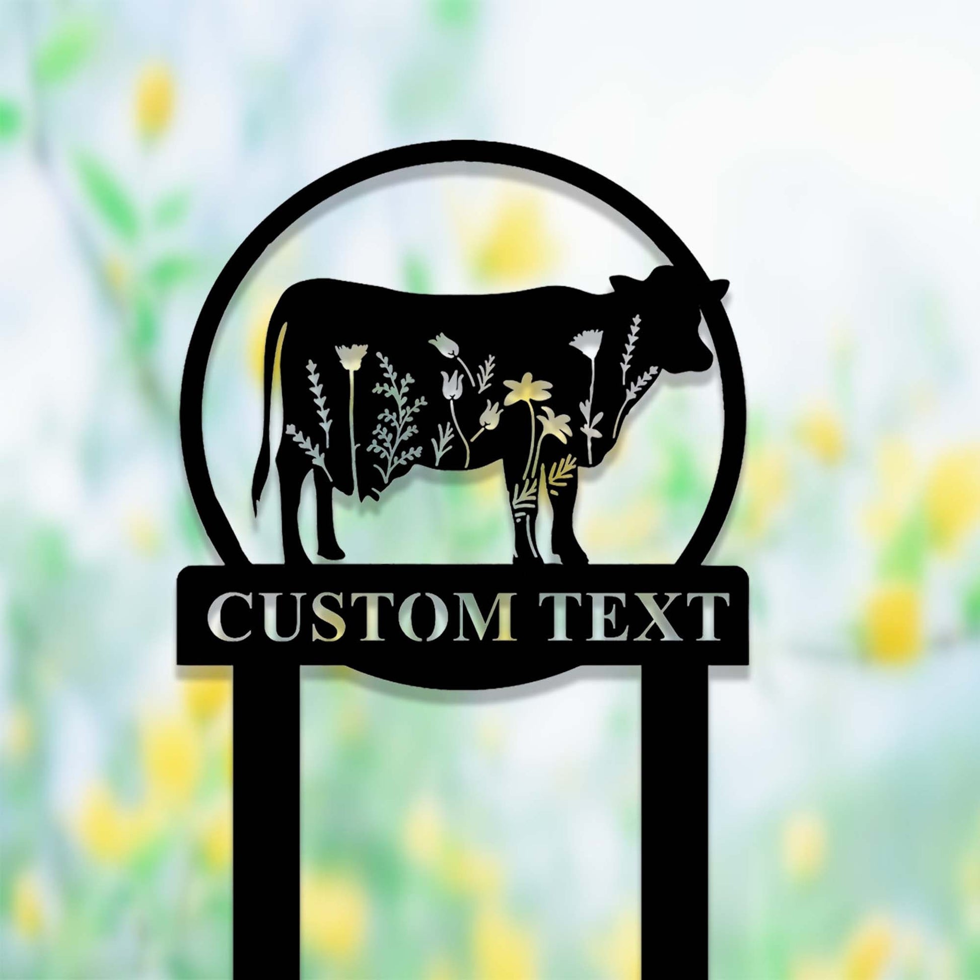 Custom Floral Cow Garden Stake,Cow Memorial Stake,Personalized Cow Metal Yard Stake,Cow Potted Plant Stake,Cow Farm Ranch Farmhouse Decor
