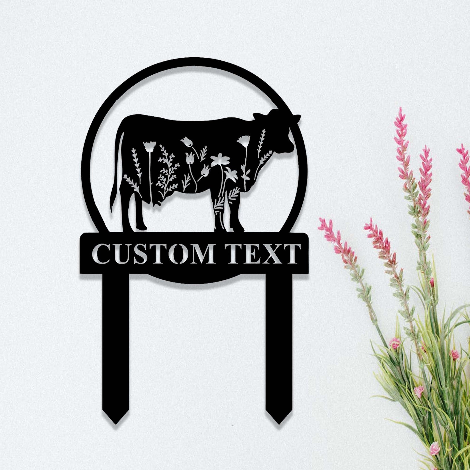 Custom Floral Cow Garden Stake,Cow Memorial Stake,Personalized Cow Metal Yard Stake,Cow Potted Plant Stake,Cow Farm Ranch Farmhouse Decor