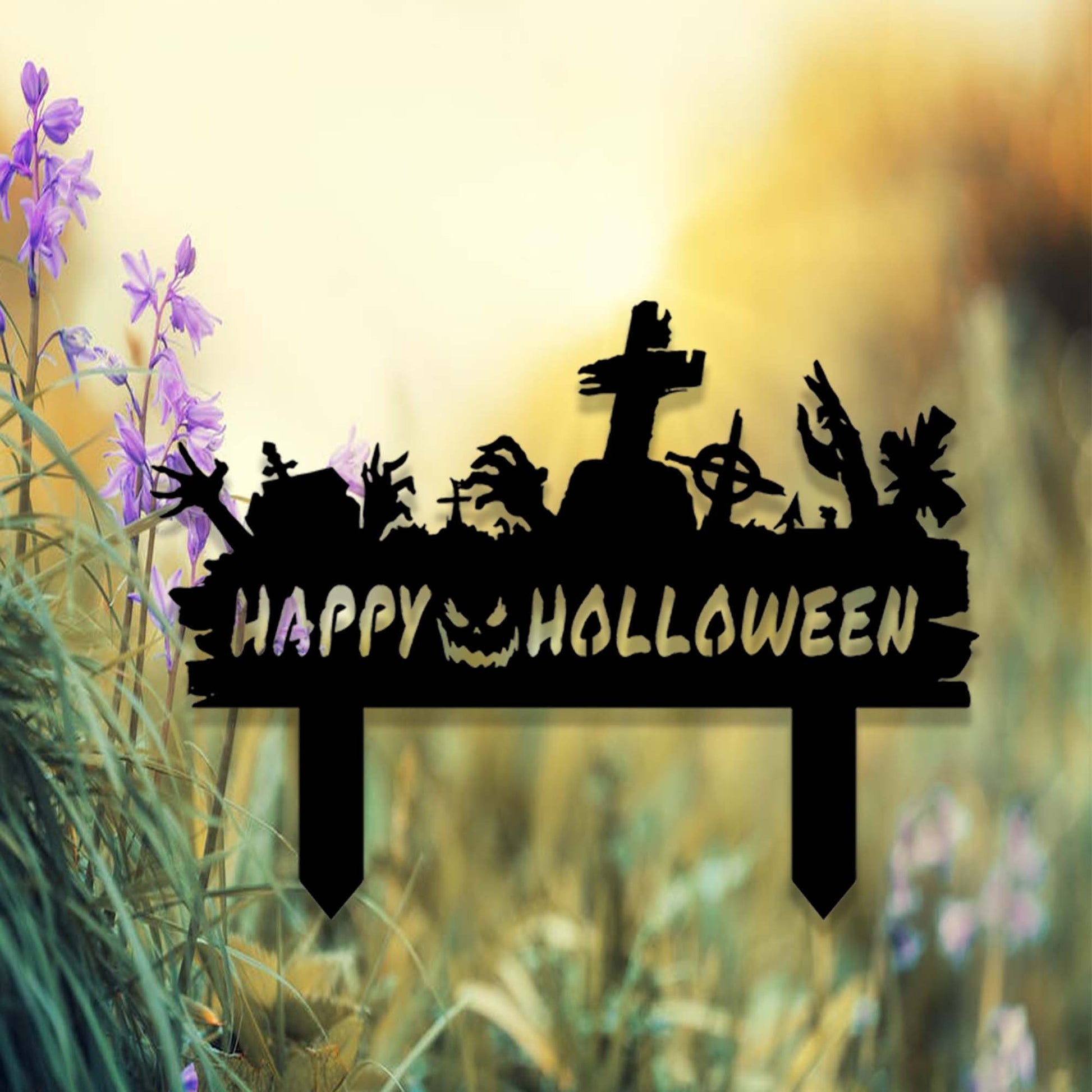 Custom Halloween Yard Stake,Metal Happy Halloween Garden Stake,Outdoor Halloween Zombie Hands Yard Decor,Spooky Gift,Cemetery Cross Stake