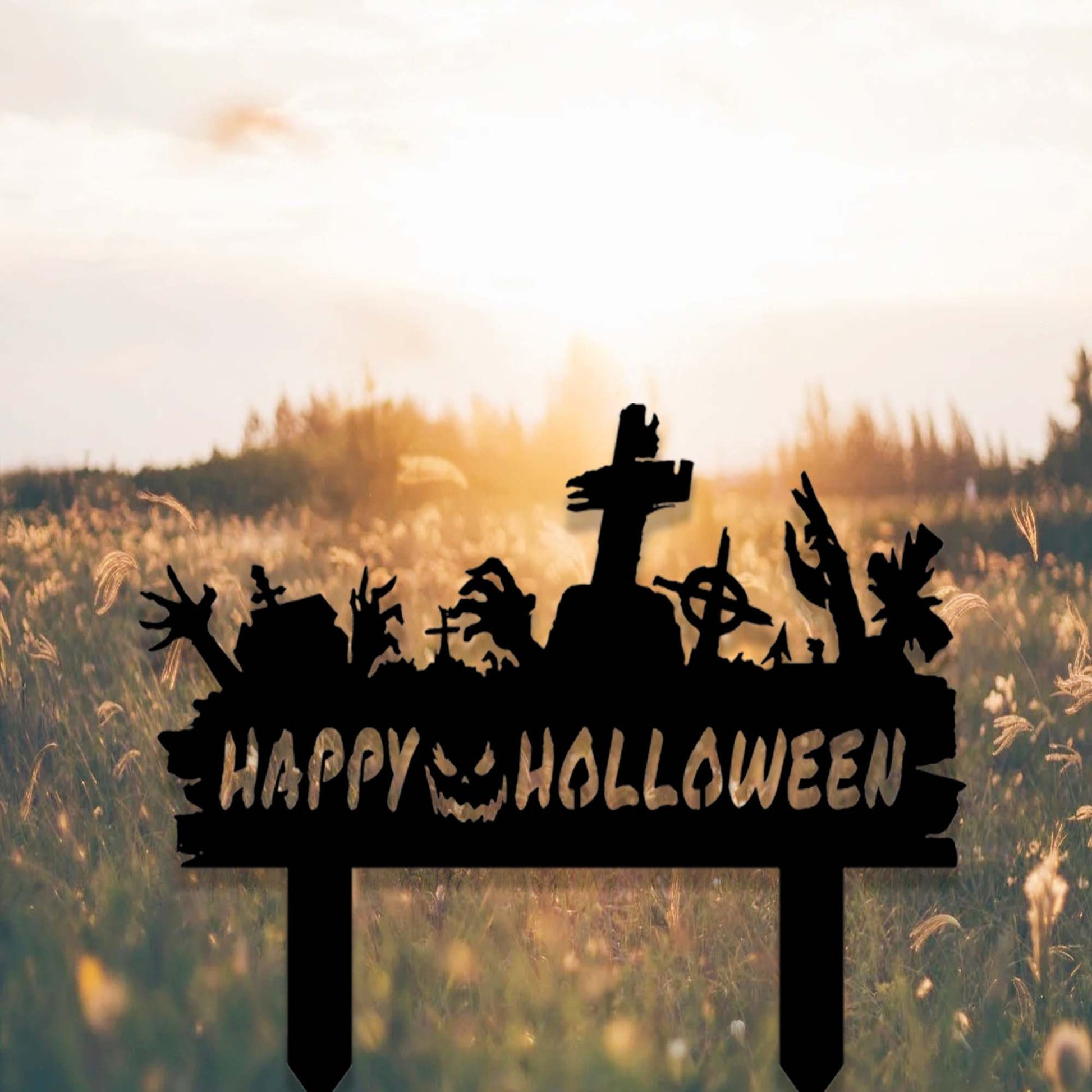 Custom Halloween Yard Stake,Metal Happy Halloween Garden Stake,Outdoor Halloween Zombie Hands Yard Decor,Spooky Gift,Cemetery Cross Stake