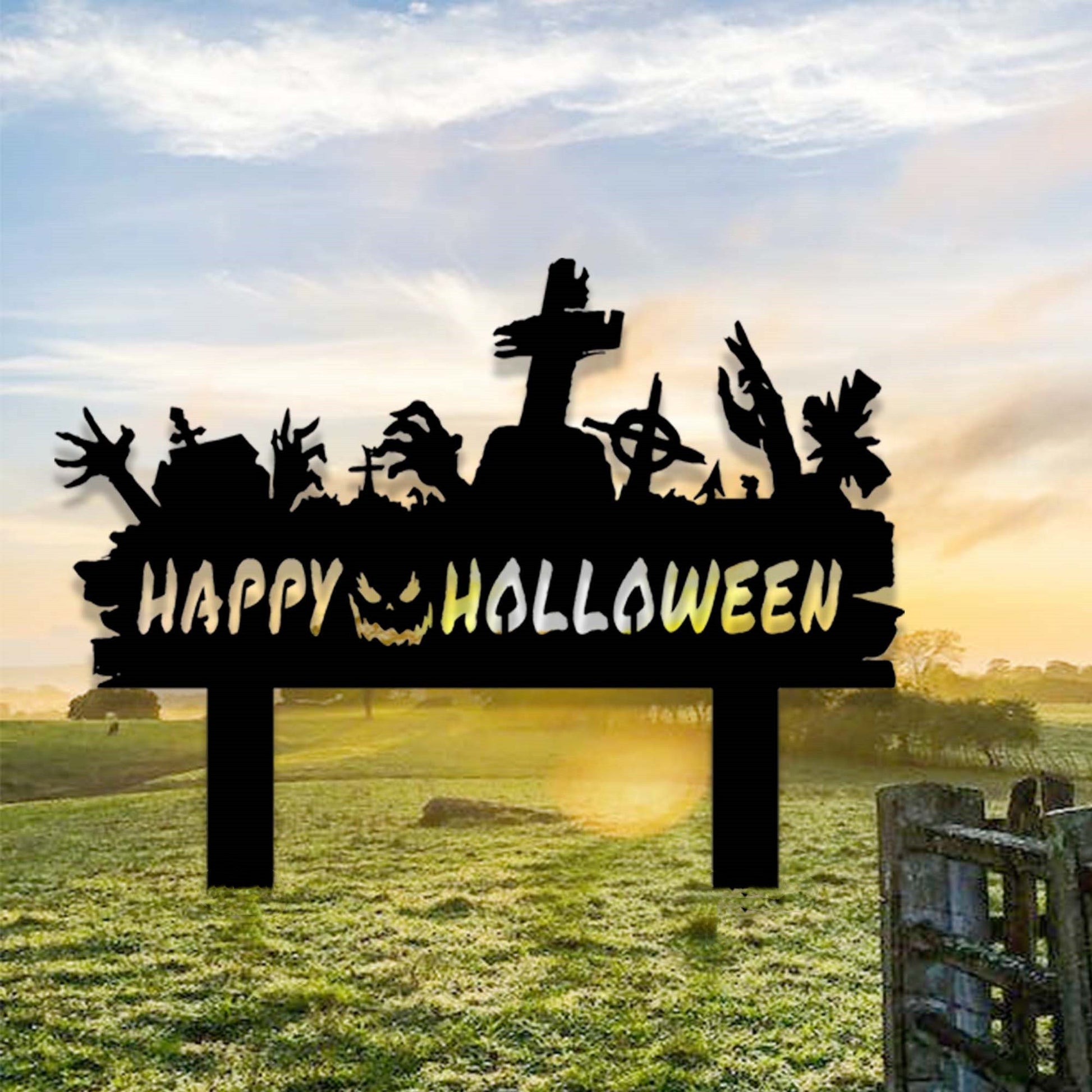 Custom Halloween Yard Stake,Metal Happy Halloween Garden Stake,Outdoor Halloween Zombie Hands Yard Decor,Spooky Gift,Cemetery Cross Stake