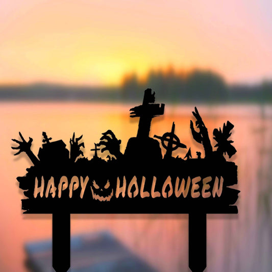 Custom Halloween Yard Stake,Metal Happy Halloween Garden Stake,Outdoor Halloween Zombie Hands Yard Decor,Spooky Gift,Cemetery Cross Stake