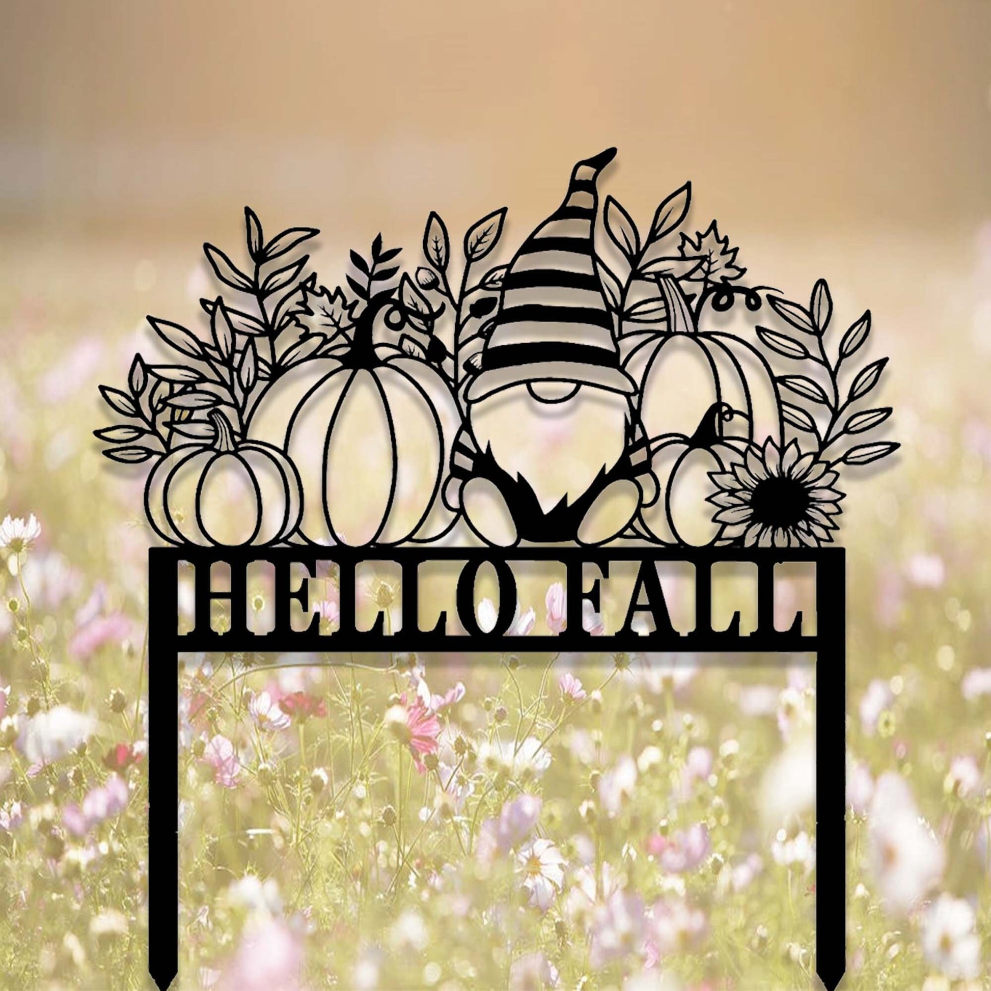 Custom Fall Gnome Stake,Metal Fall Gnome Garden Sign,Personalized Gardener Name Stake,Happy Fall SignGarden Decor,Autumn Gnome Pumpkin Stake