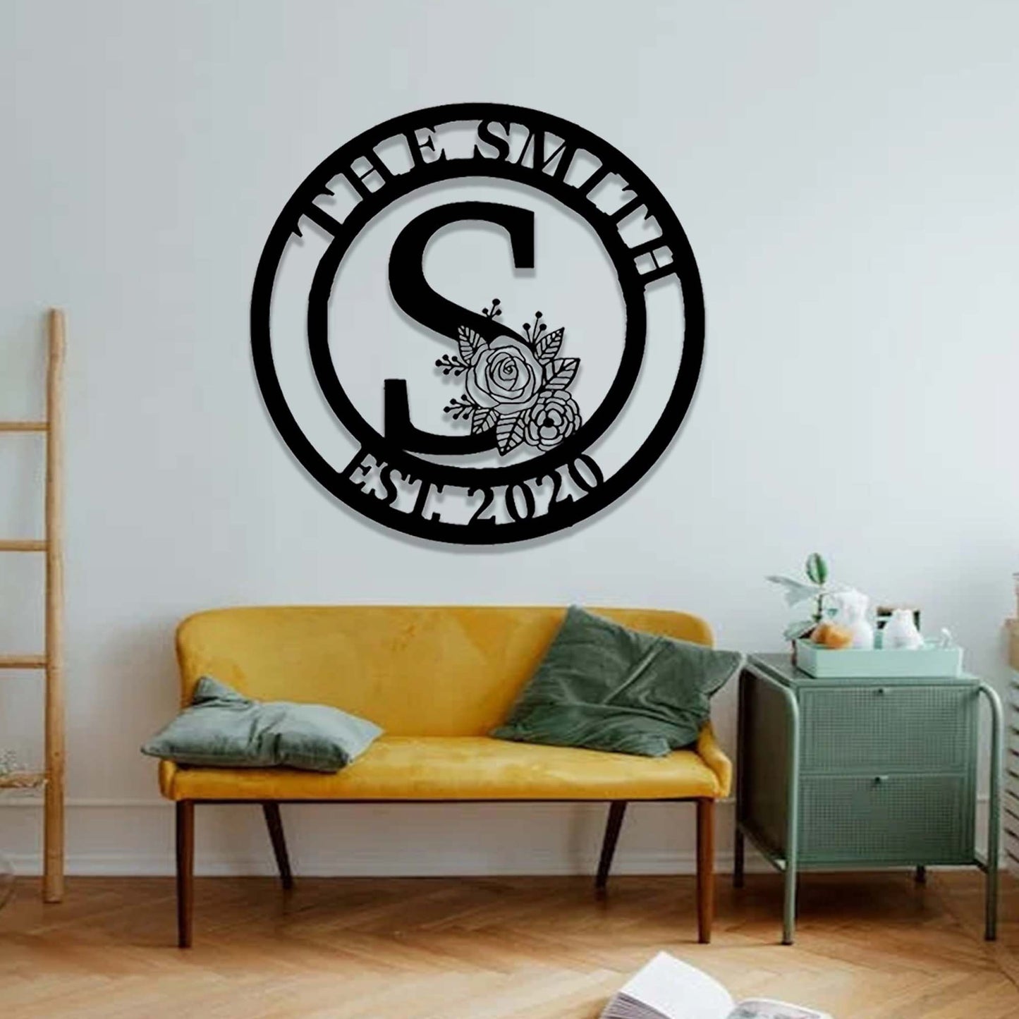 Custom Floral Letters Last Name Sign,Personalized Family Name Sign,Metal Rose Monogram Sign,Established Sign,Christmas Gift,Home Wall Decor