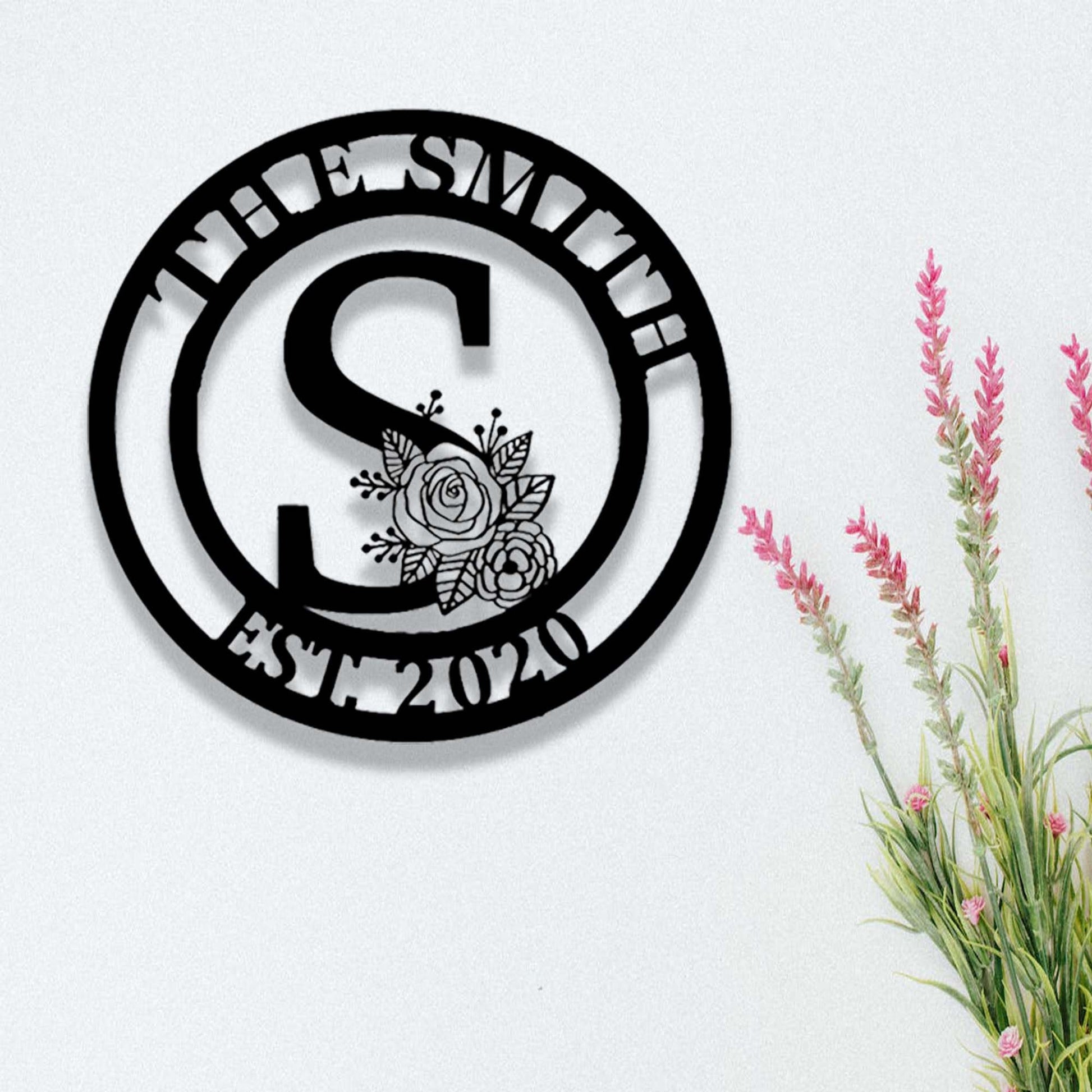 Custom Floral Letters Last Name Sign,Personalized Family Name Sign,Metal Rose Monogram Sign,Established Sign,Christmas Gift,Home Wall Decor