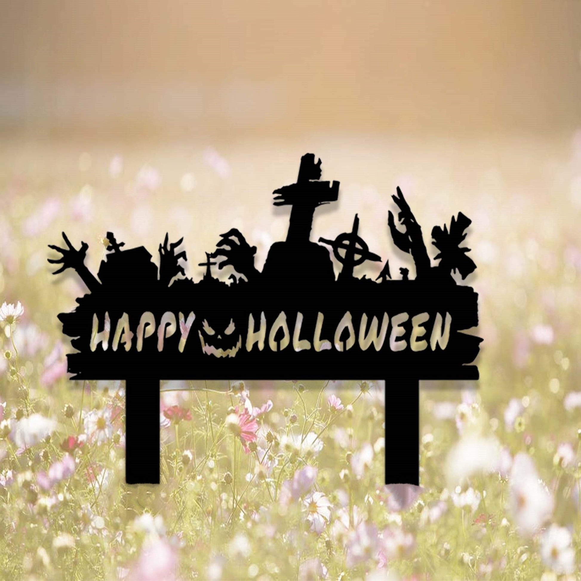 Custom Halloween Yard Stake,Metal Happy Halloween Garden Stake,Outdoor Halloween Zombie Hands Yard Decor,Spooky Gift,Cemetery Cross Stake