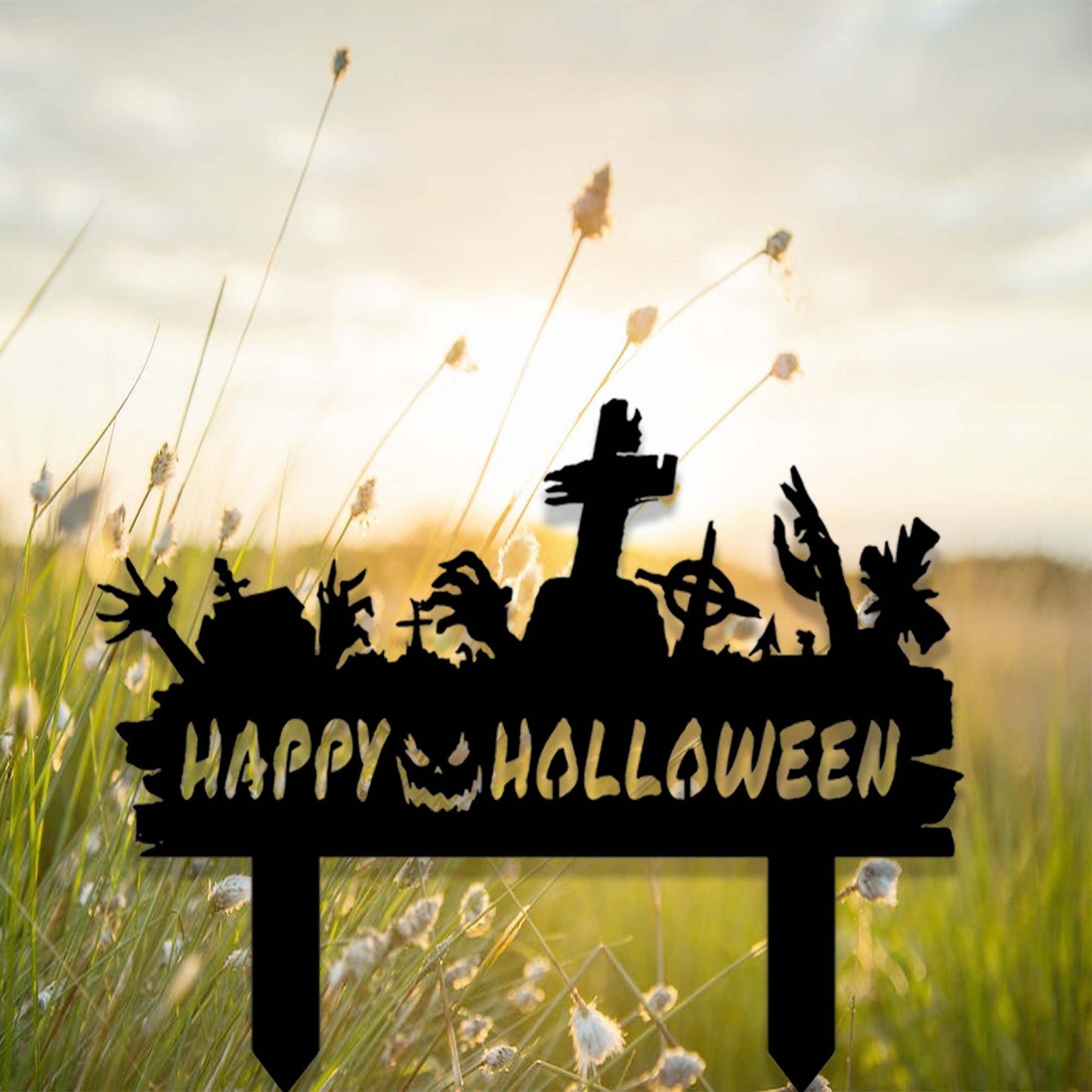 Custom Halloween Yard Stake,Metal Happy Halloween Garden Stake,Outdoor Halloween Zombie Hands Yard Decor,Spooky Gift,Cemetery Cross Stake