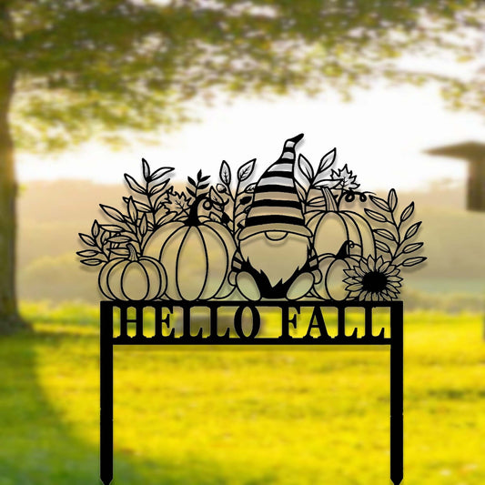 Custom Fall Gnome Stake,Metal Fall Gnome Garden Sign,Personalized Gardener Name Stake,Happy Fall SignGarden Decor,Autumn Gnome Pumpkin Stake