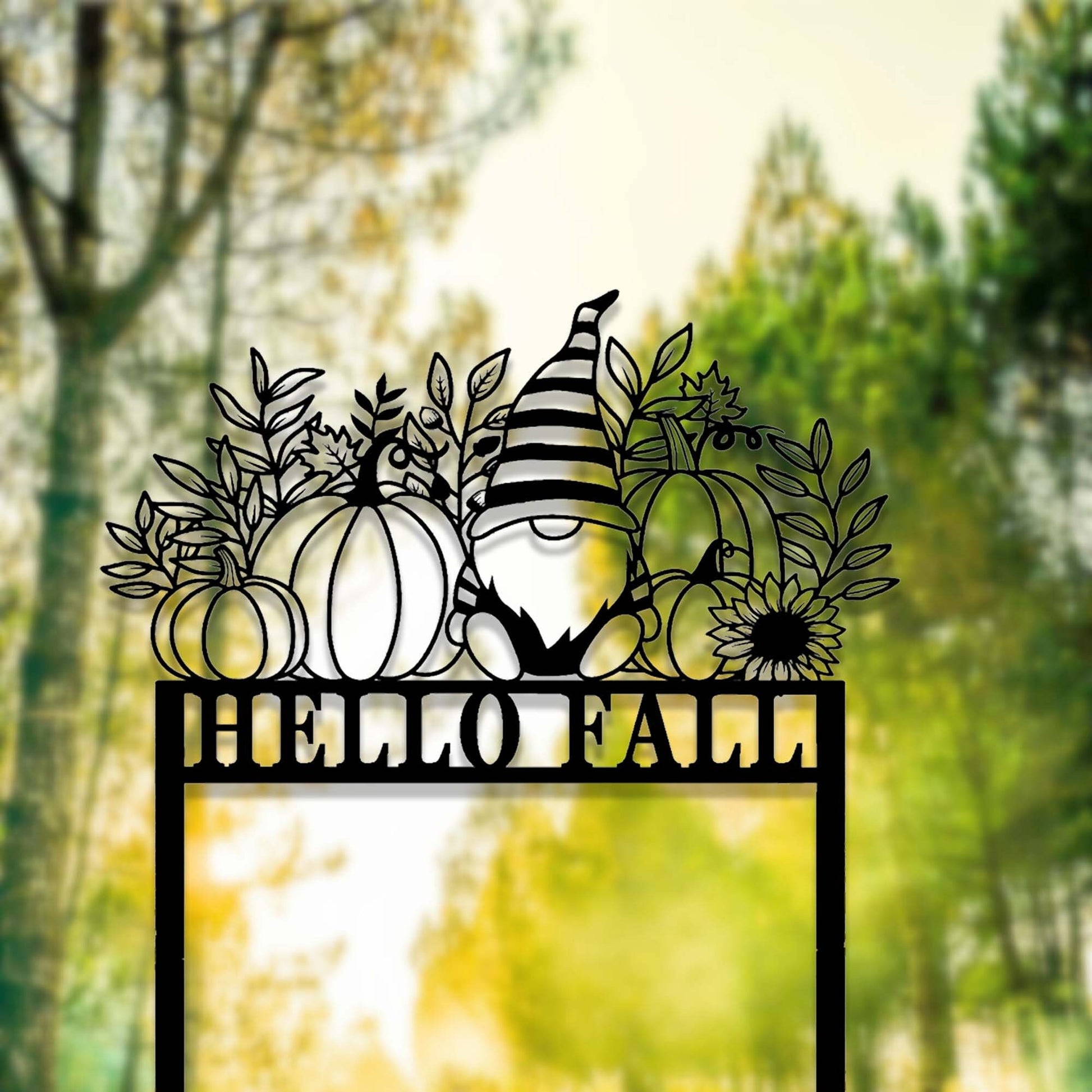 Custom Fall Gnome Stake,Metal Fall Gnome Garden Sign,Personalized Gardener Name Stake,Happy Fall SignGarden Decor,Autumn Gnome Pumpkin Stake
