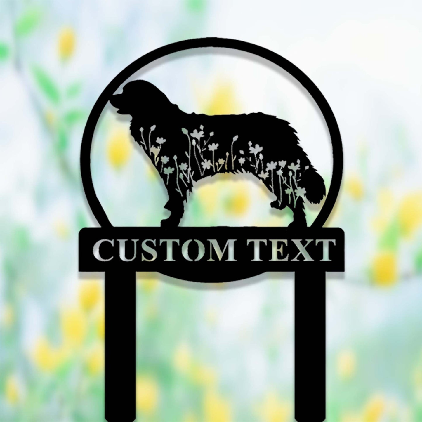 Custom Bernese Mountain Dog Metal Memorial Garden Stake,Personalized Bernese Mountain Dog Grave Marker,Floral Dog Yard Stake Garden Decor
