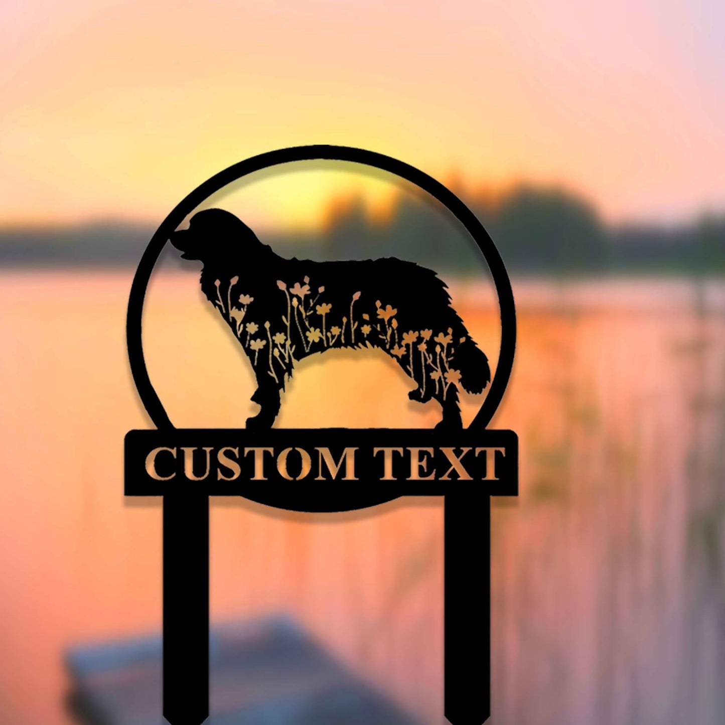 Custom Bernese Mountain Dog Metal Memorial Garden Stake,Personalized Bernese Mountain Dog Grave Marker,Floral Dog Yard Stake Garden Decor