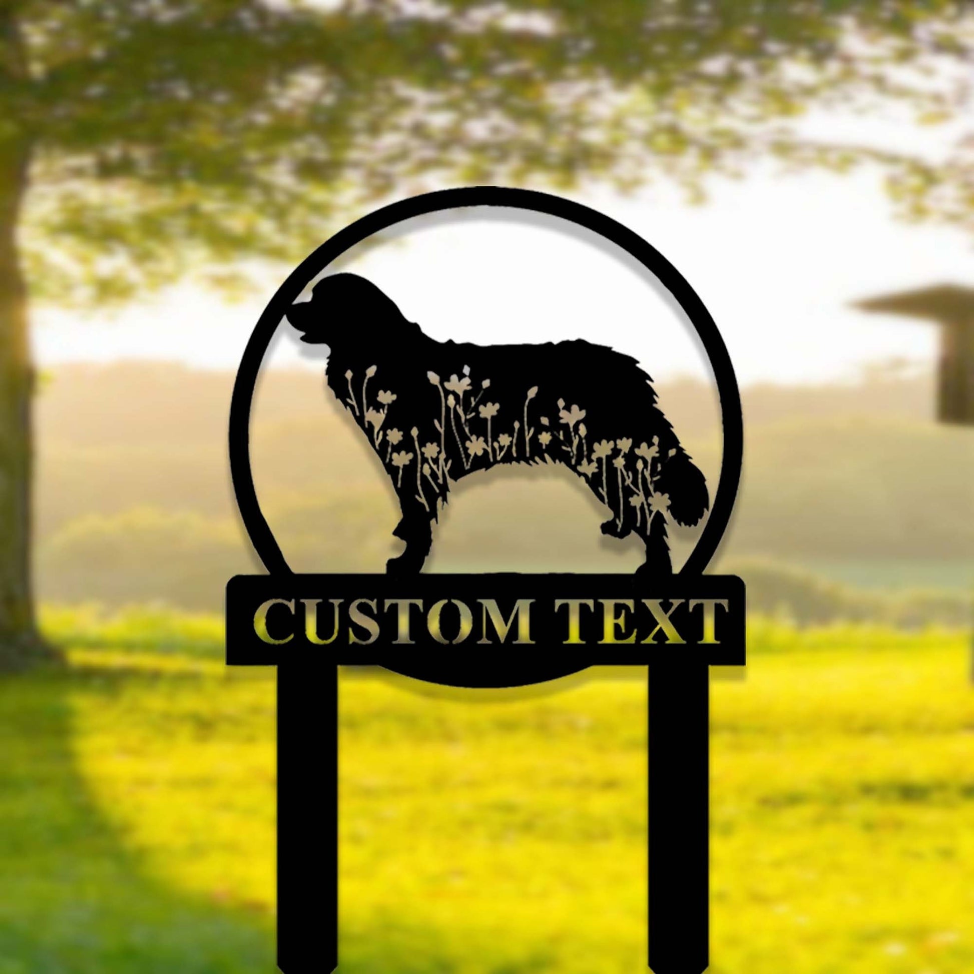 Custom Bernese Mountain Dog Metal Memorial Garden Stake,Personalized Bernese Mountain Dog Grave Marker,Floral Dog Yard Stake Garden Decor