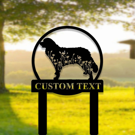 Custom Bernese Mountain Dog Metal Memorial Garden Stake,Personalized Bernese Mountain Dog Grave Marker,Floral Dog Yard Stake Garden Decor