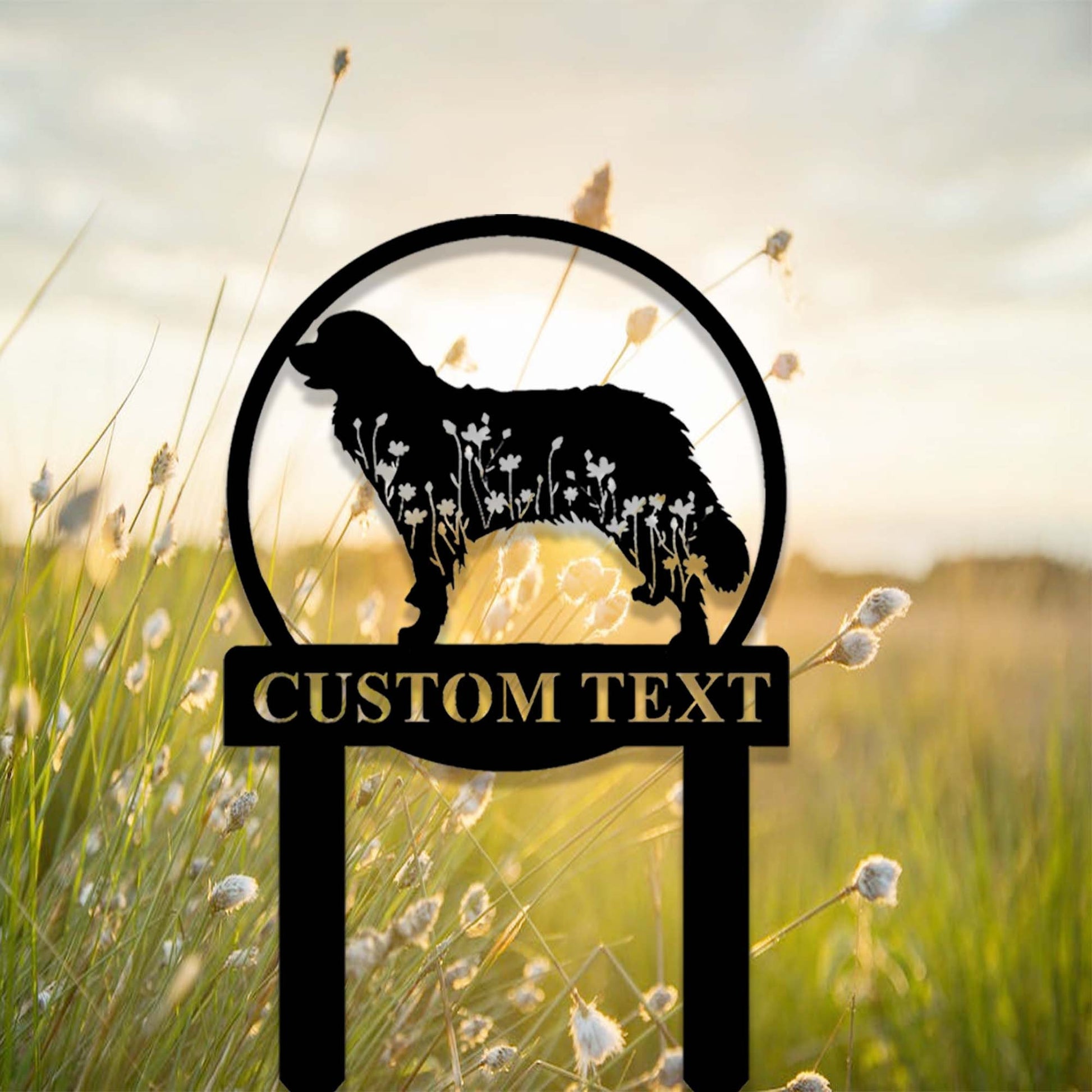 Custom Bernese Mountain Dog Metal Memorial Garden Stake,Personalized Bernese Mountain Dog Grave Marker,Floral Dog Yard Stake Garden Decor