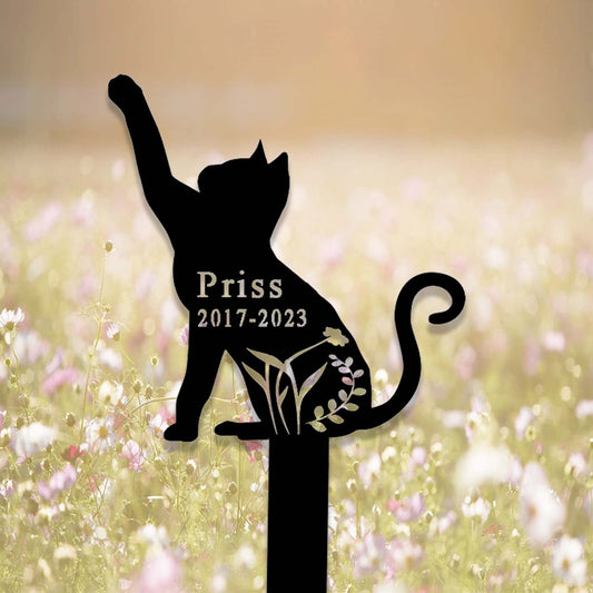 Custom Floral Cat Memorial Garden Stake,Personalized Cat Grave Marker,Cat Memorial Metal Sign,Yard Stake,Outdoor Cat Garden Decor,Cemetery