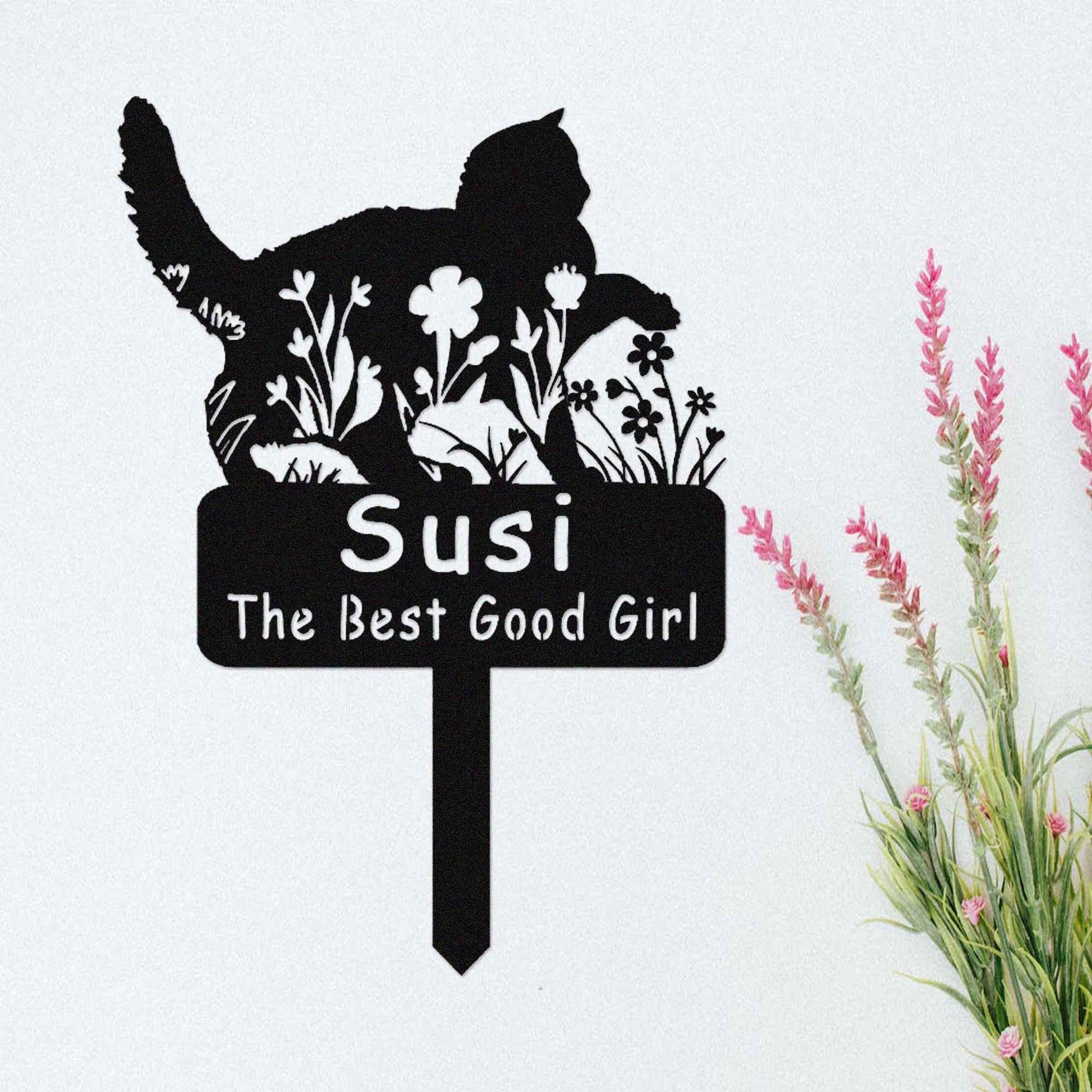 Custom Floral Cat Memorial Garden Stake,Cat Cemetery Stake,Personalized Grave Marker,Cat Memorial Metal Sign,Yard Stake,Cat Garden Decor