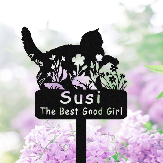 Custom Floral Cat Memorial Garden Stake,Cat Cemetery Stake,Personalized Grave Marker,Cat Memorial Metal Sign,Yard Stake,Cat Garden Decor