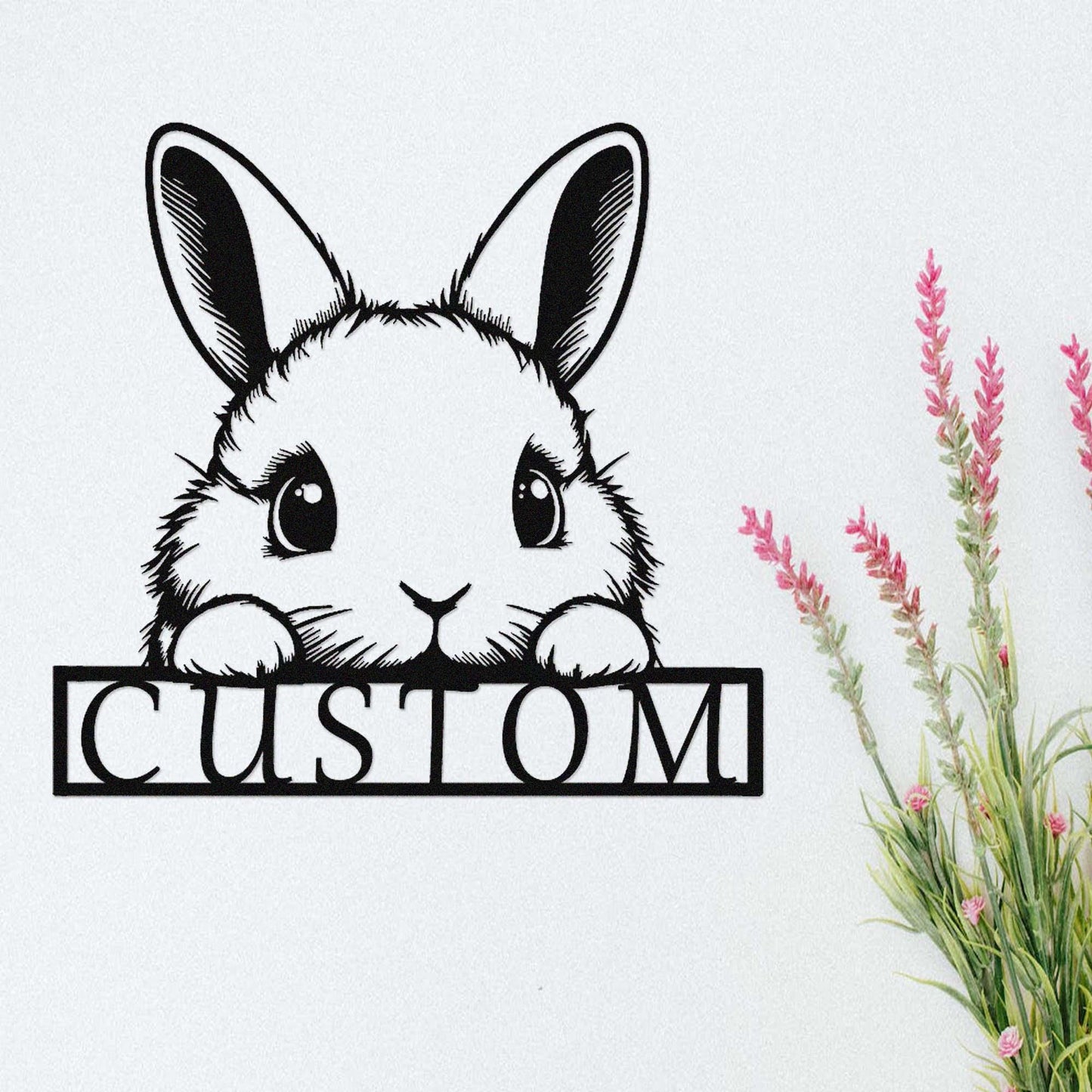 Custom Cute Rabbit Sign,Bunny Metal Wall Art,Personalized Rabbit Name Sign,Peeking Bunny Sign Wall Decor,Bunny Nursery Decor,Hutch Cage Sign