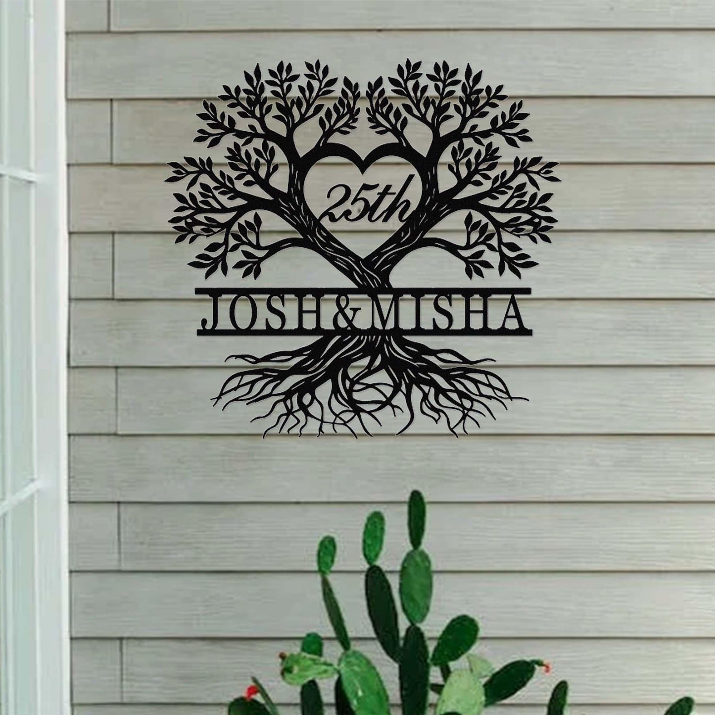 Custom 25th Anniversary Metal Sign,Personalized Anniversary Gift,Tree of Life Wall Art,Silver Wedding 25 Year Anniversary Sign for Parents