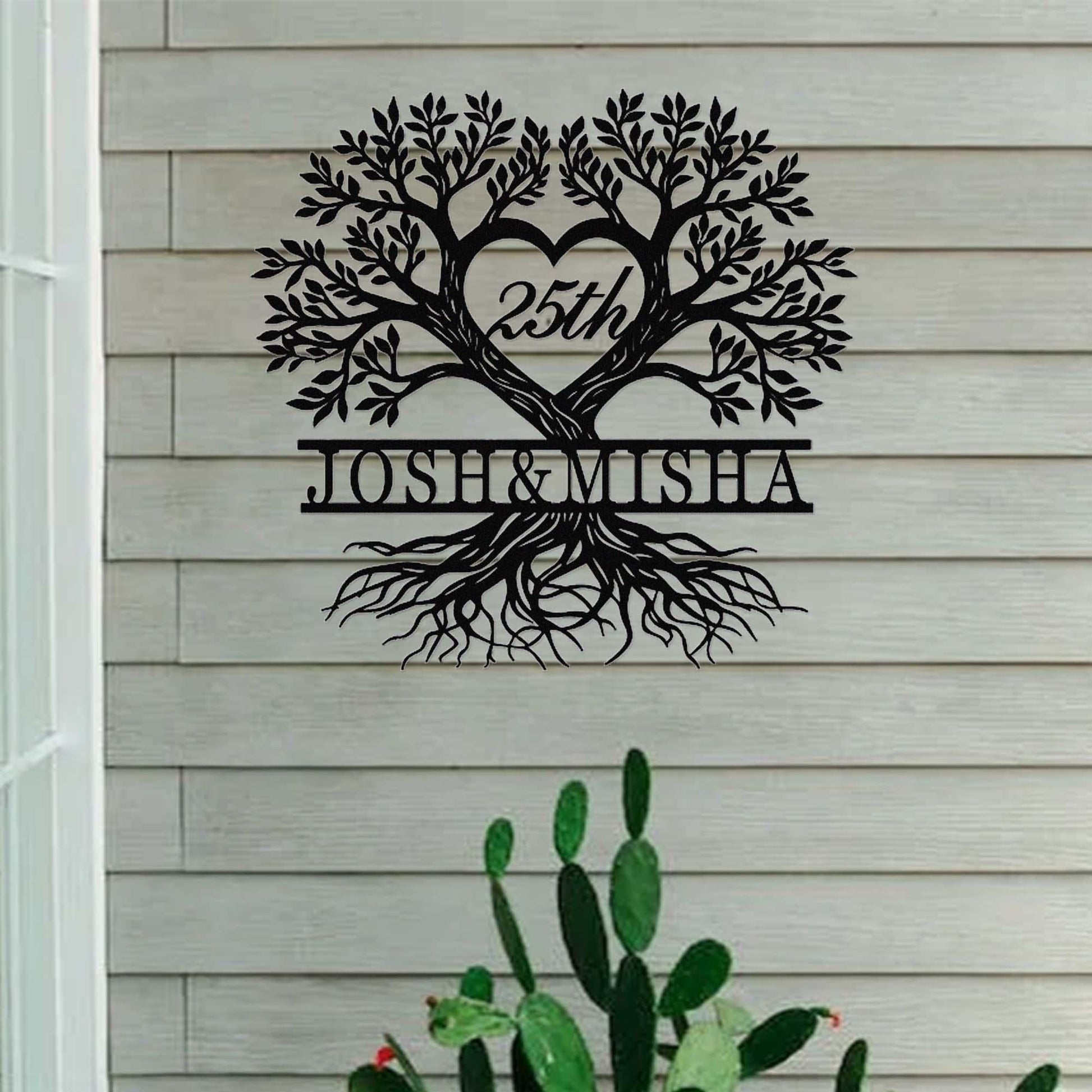 Custom 25th Anniversary Metal Sign,Personalized Anniversary Gift,Tree of Life Wall Art,Silver Wedding 25 Year Anniversary Sign for Parents