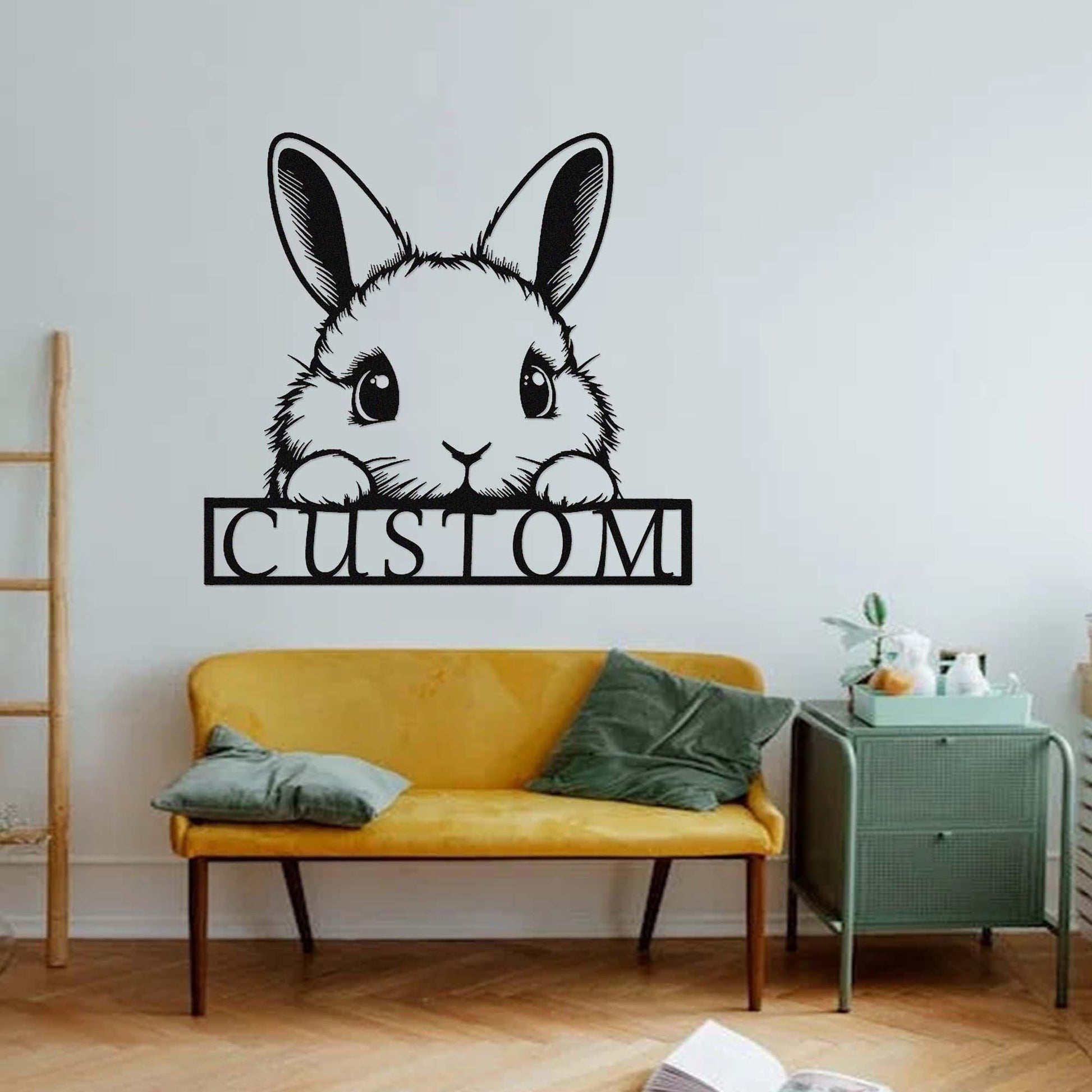 Custom Cute Rabbit Sign,Bunny Metal Wall Art,Personalized Rabbit Name Sign,Peeking Bunny Sign Wall Decor,Bunny Nursery Decor,Hutch Cage Sign