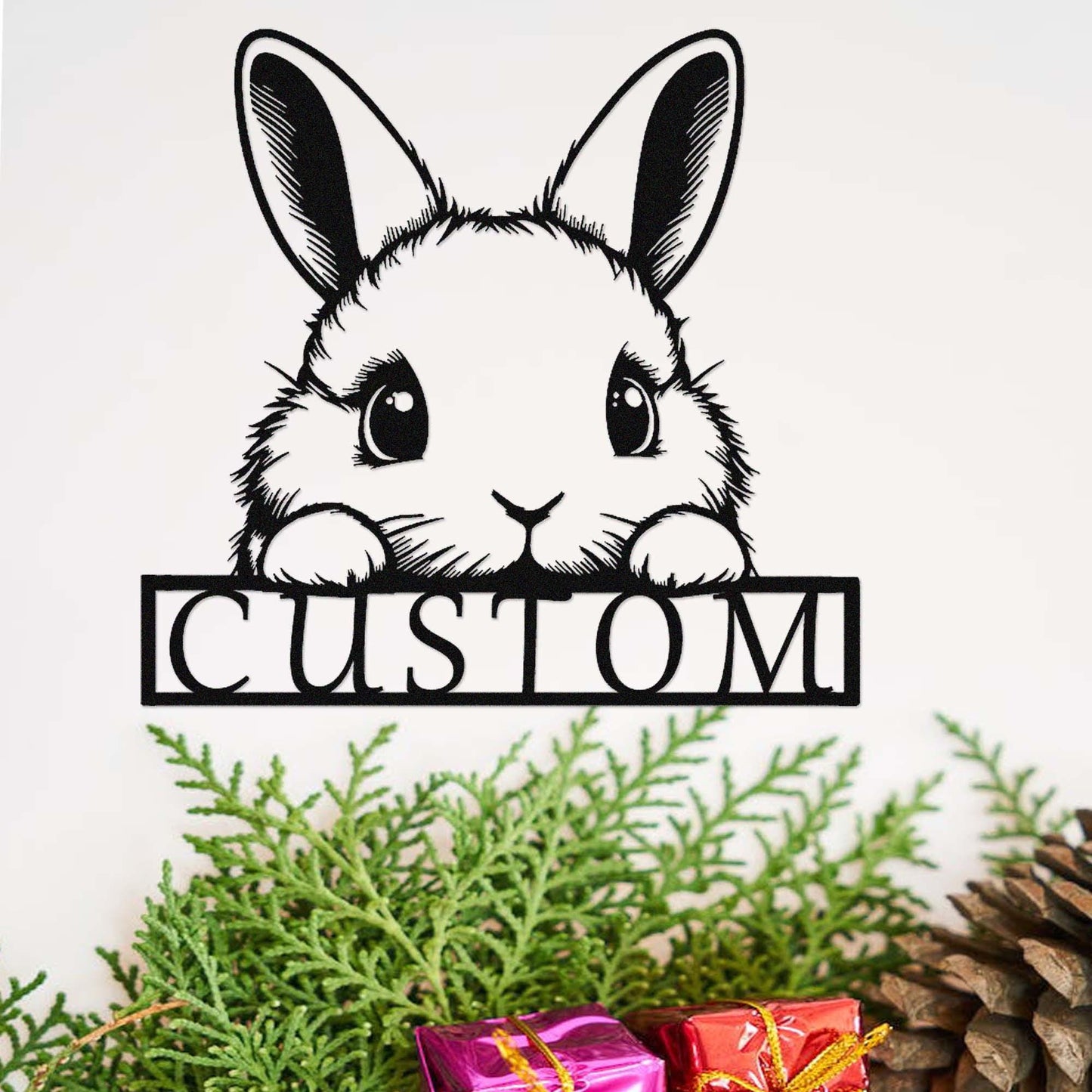 Custom Cute Rabbit Sign,Bunny Metal Wall Art,Personalized Rabbit Name Sign,Peeking Bunny Sign Wall Decor,Bunny Nursery Decor,Hutch Cage Sign