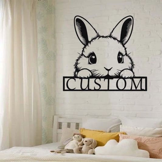Custom Cute Rabbit Sign,Bunny Metal Wall Art,Personalized Rabbit Name Sign,Peeking Bunny Sign Wall Decor,Bunny Nursery Decor,Hutch Cage Sign