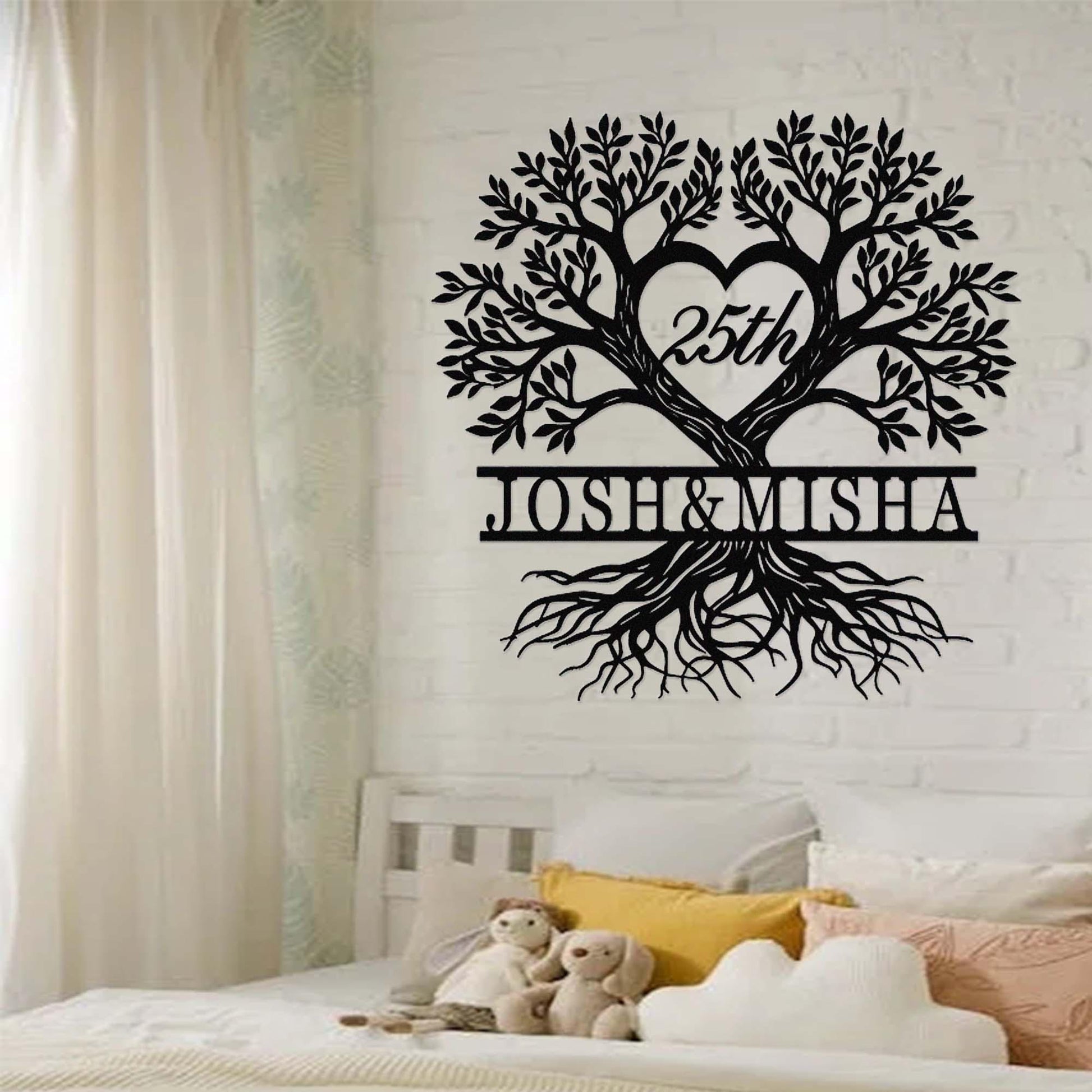 Custom 25th Anniversary Metal Sign,Personalized Anniversary Gift,Tree of Life Wall Art,Silver Wedding 25 Year Anniversary Sign for Parents