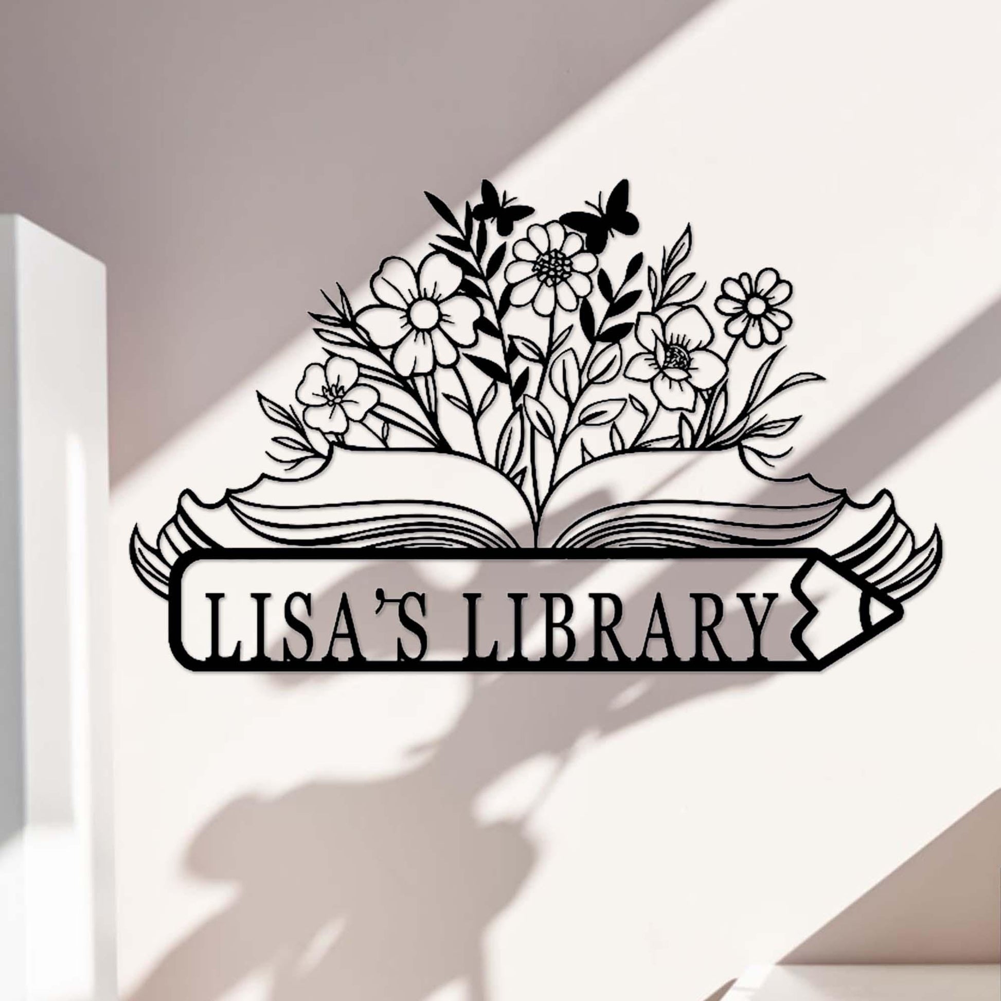 Personalized Book Nook Sign,Custom Library Metal Sign,Floral Bookshelf Bookcase Sign,Reading Corner Decor,Book Worm Gift,Study Room Decor