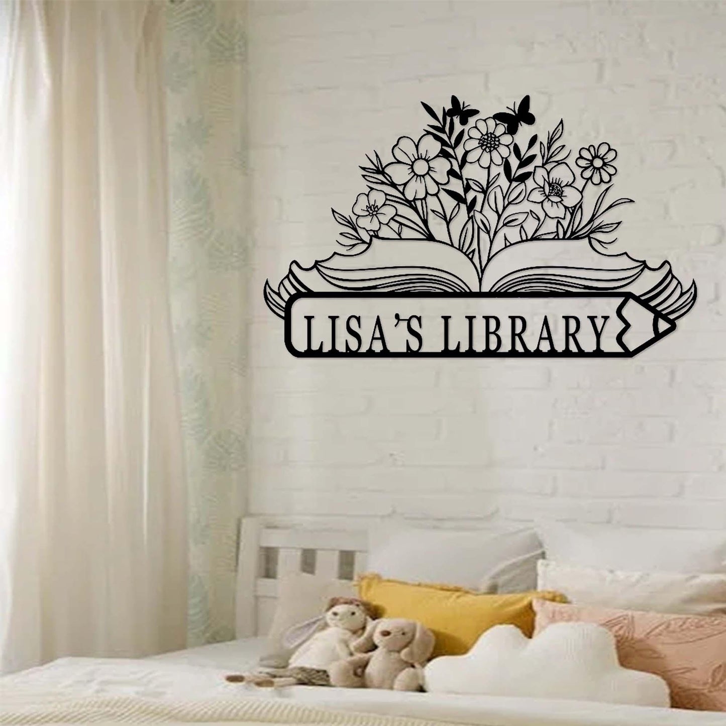 Personalized Book Nook Sign,Custom Library Metal Sign,Floral Bookshelf Bookcase Sign,Reading Corner Decor,Book Worm Gift,Study Room Decor