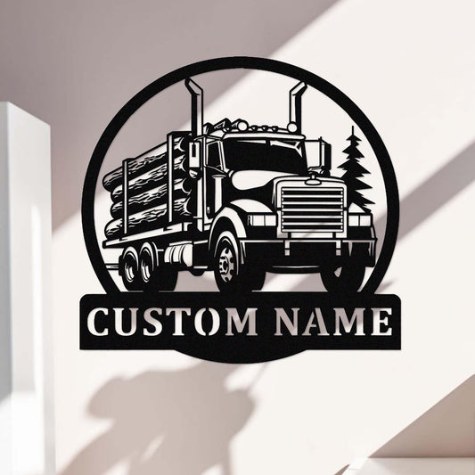 Custom Logging Truck Metal Sign,Personalized Logging Truck Driver Name Sign,Trucker Home Decor,Logging Semi Truck Wall Art,Man Cave Sign