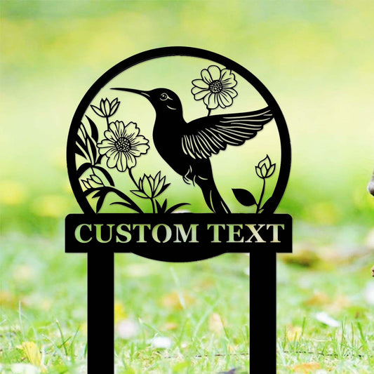 Custom Hummingbird Garden Sign Stake,Metal Hummingbird Garden Decor,Personalized Gardener Name Stake,Flower Beds Decor,Hummingbird Stake