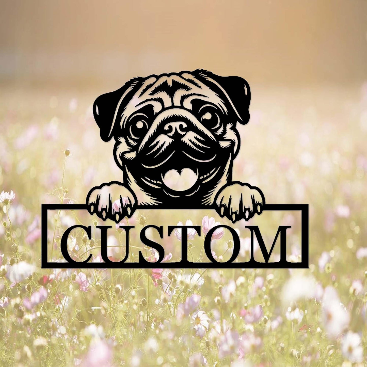Custom Pug Dog Sign,Peeking Pug Dog Metal Wall Art,Personalized Pug Name Sign,Dog Door Hanger,Pug Nursery Decor,Pug Welcome Sign,Pug Decor