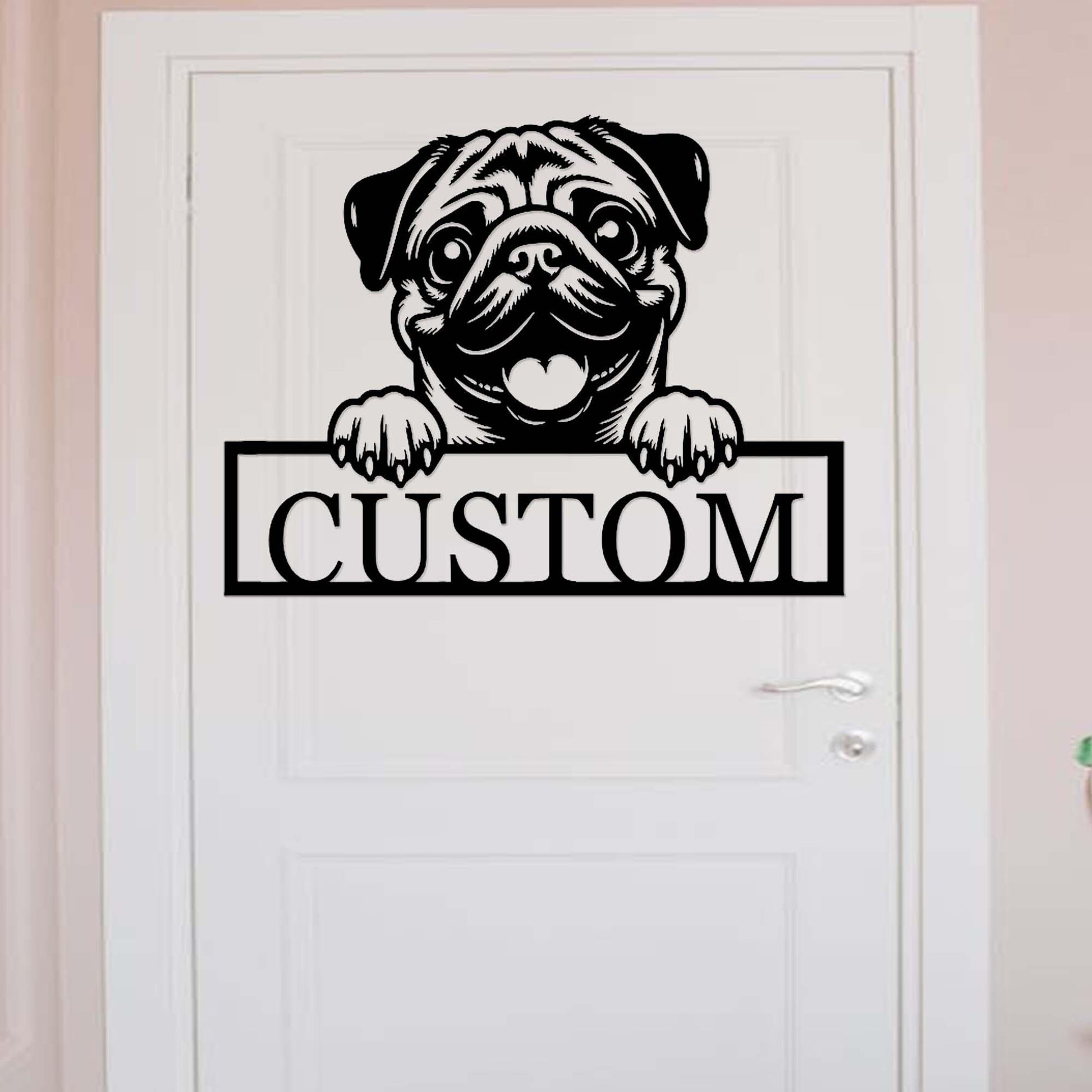 Custom Pug Dog Sign,Peeking Pug Dog Metal Wall Art,Personalized Pug Name Sign,Dog Door Hanger,Pug Nursery Decor,Pug Welcome Sign,Pug Decor