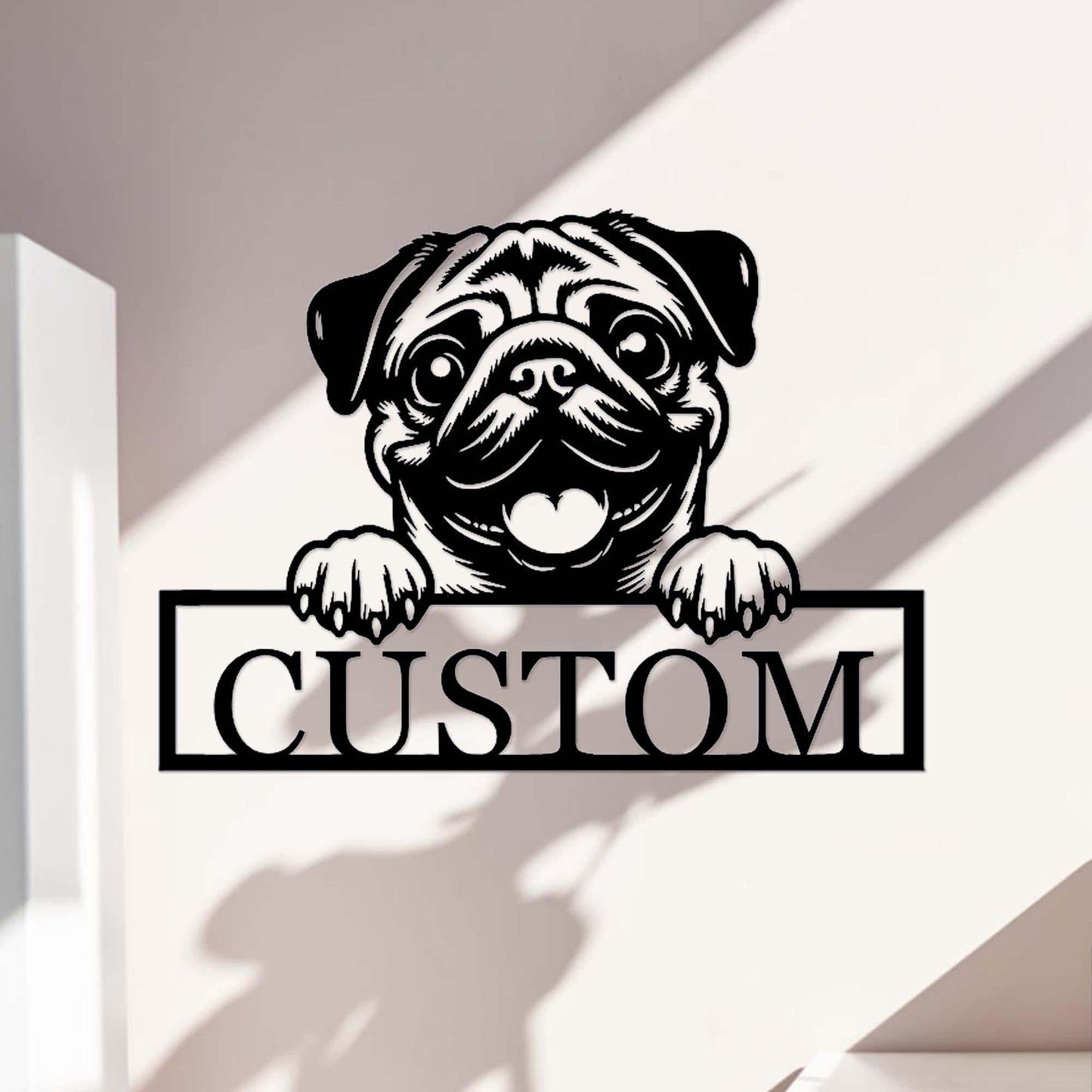 Custom Pug Dog Sign,Peeking Pug Dog Metal Wall Art,Personalized Pug Name Sign,Dog Door Hanger,Pug Nursery Decor,Pug Welcome Sign,Pug Decor