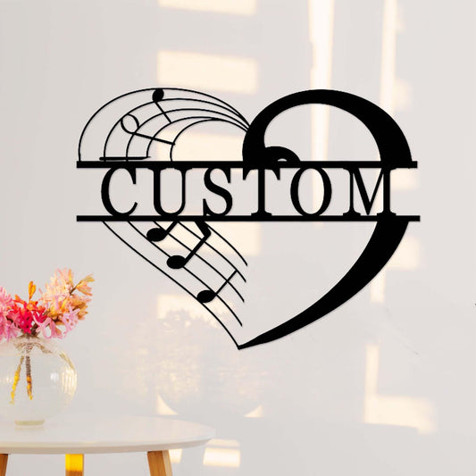 Personalized Music Metal Sign With Heart,Personalized Music Studio Sign,Music Notes Wall Art,Custom Music Teacher Name Sign,Music Room Decor