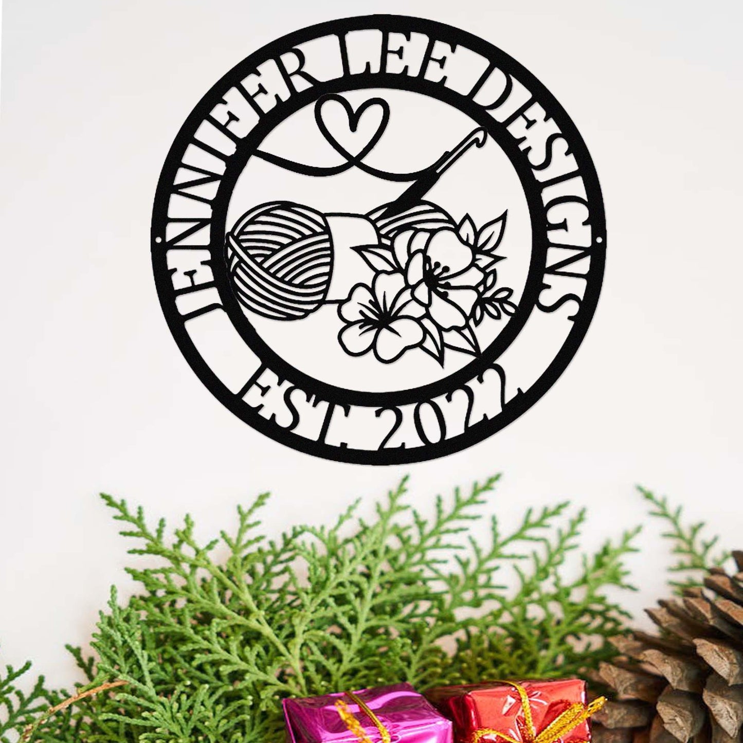 Custom Crochet Metal Sign,Craft Room Wall Decor,Personalized Knitting Sign,Quilting Room Sign,Ball Yarn Hook Metal Wall Art,Gift for Knitter